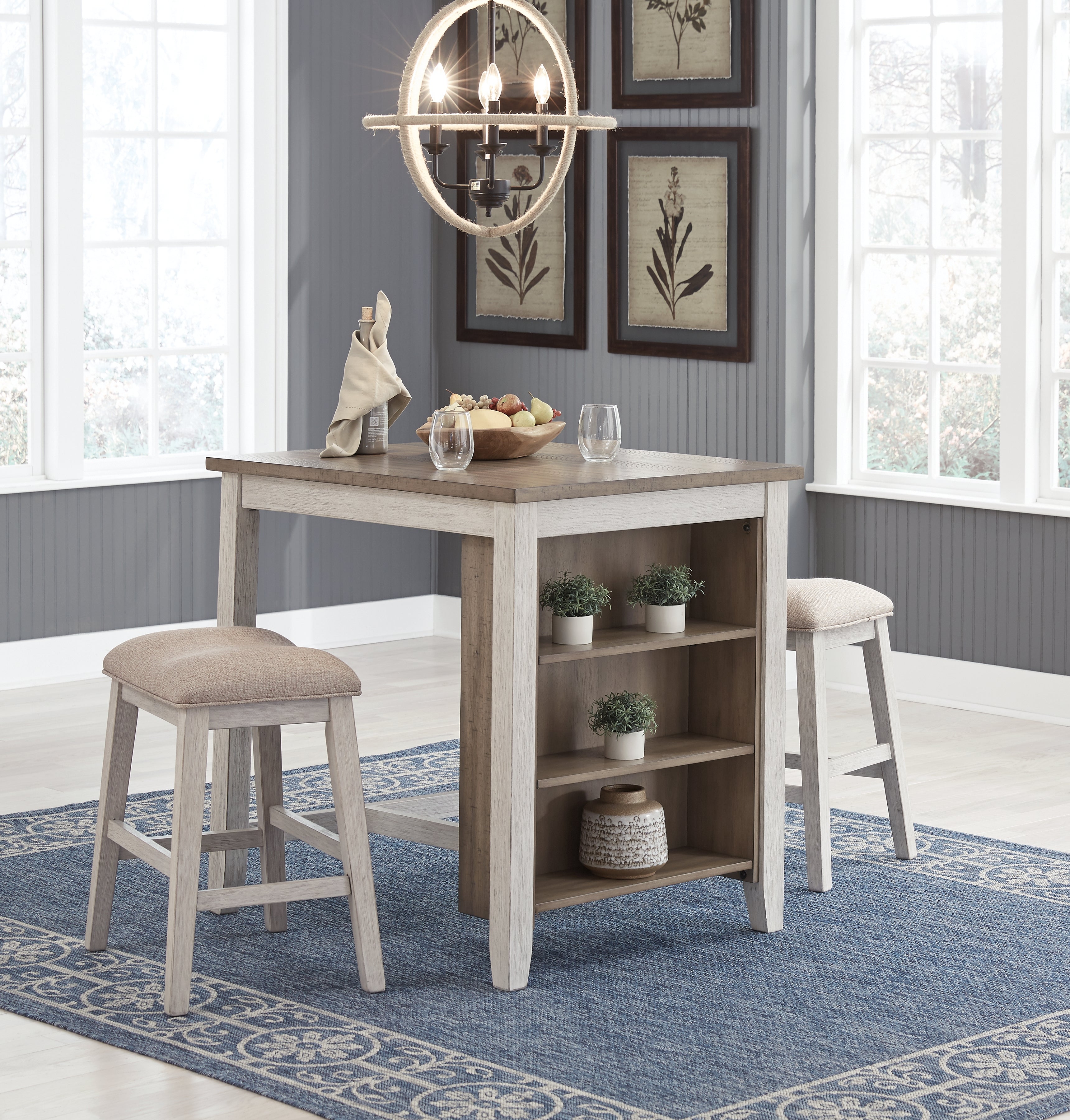 Elite Furniture Outlet - Ashley Furniture - Skempton Dining Room - RECT DRM Counter TBL Set(3/CN) / White/Light Brown - D394-113