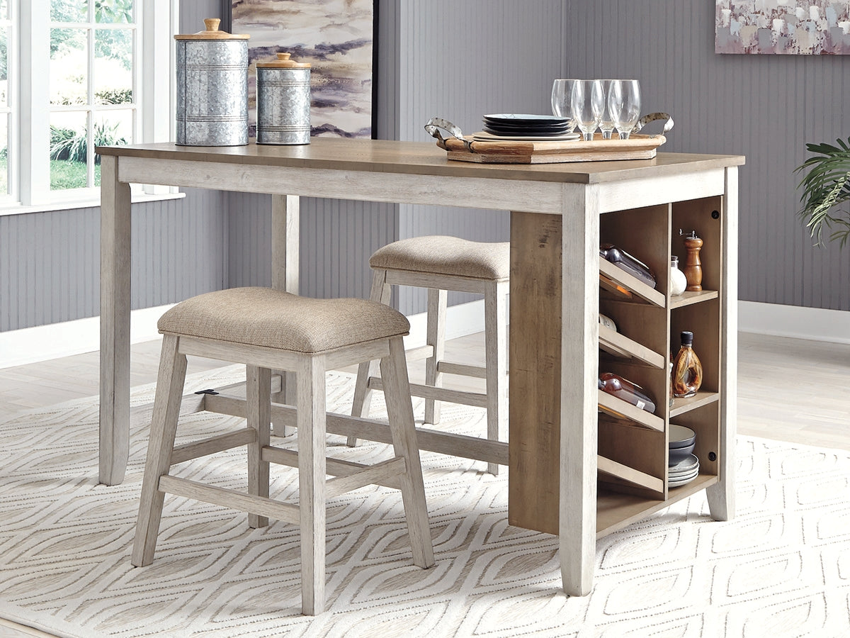 Elite Furniture Outlet - Ashley Furniture - Skempton Dining Room - RECT Counter Table w/Storage / White/Light Brown - D394-32