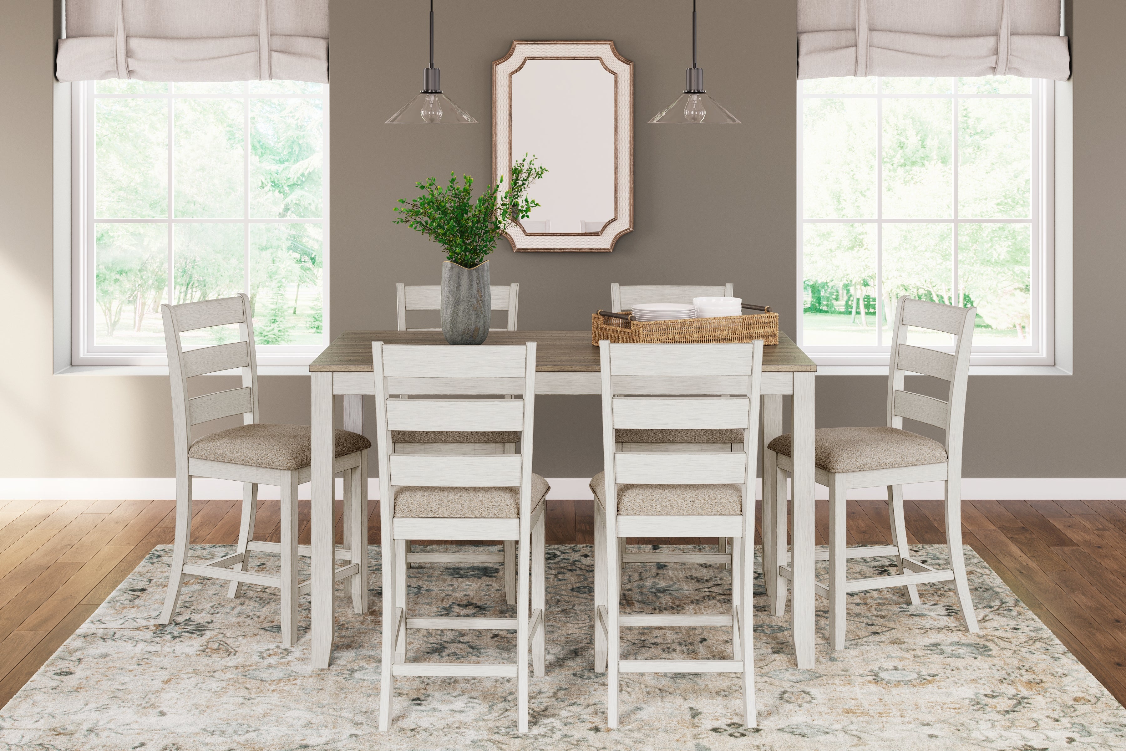 Elite Furniture Outlet - Ashley Furniture - Skempton Dining Room - RECT DRM Counter TBL Set(7/CN) / White/Light Brown - D394-423