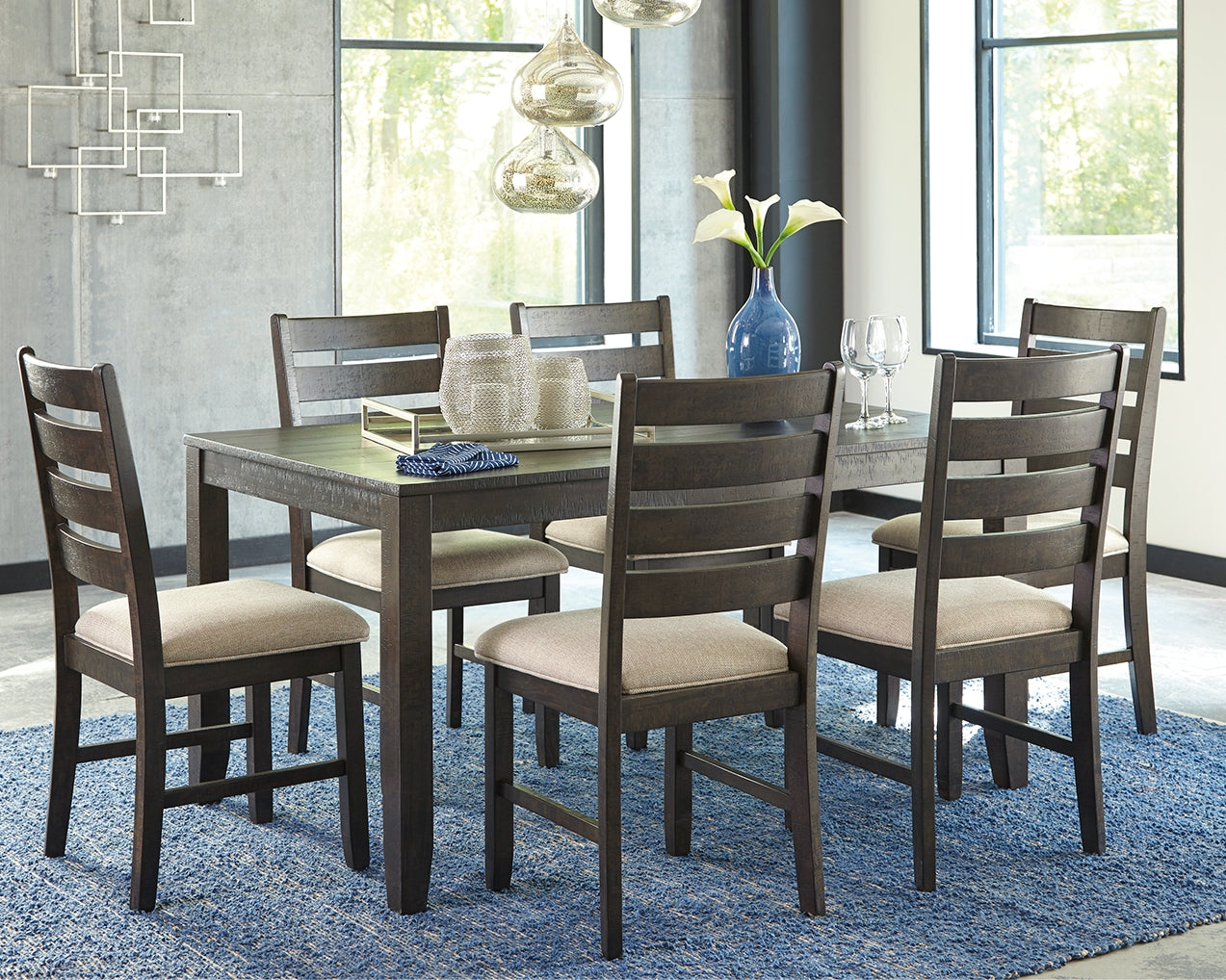 Elite Furniture Outlet - Ashley Furniture - Rokane Dining Room - Dining Room Table Set (7/CN) / Brown - D397-425
