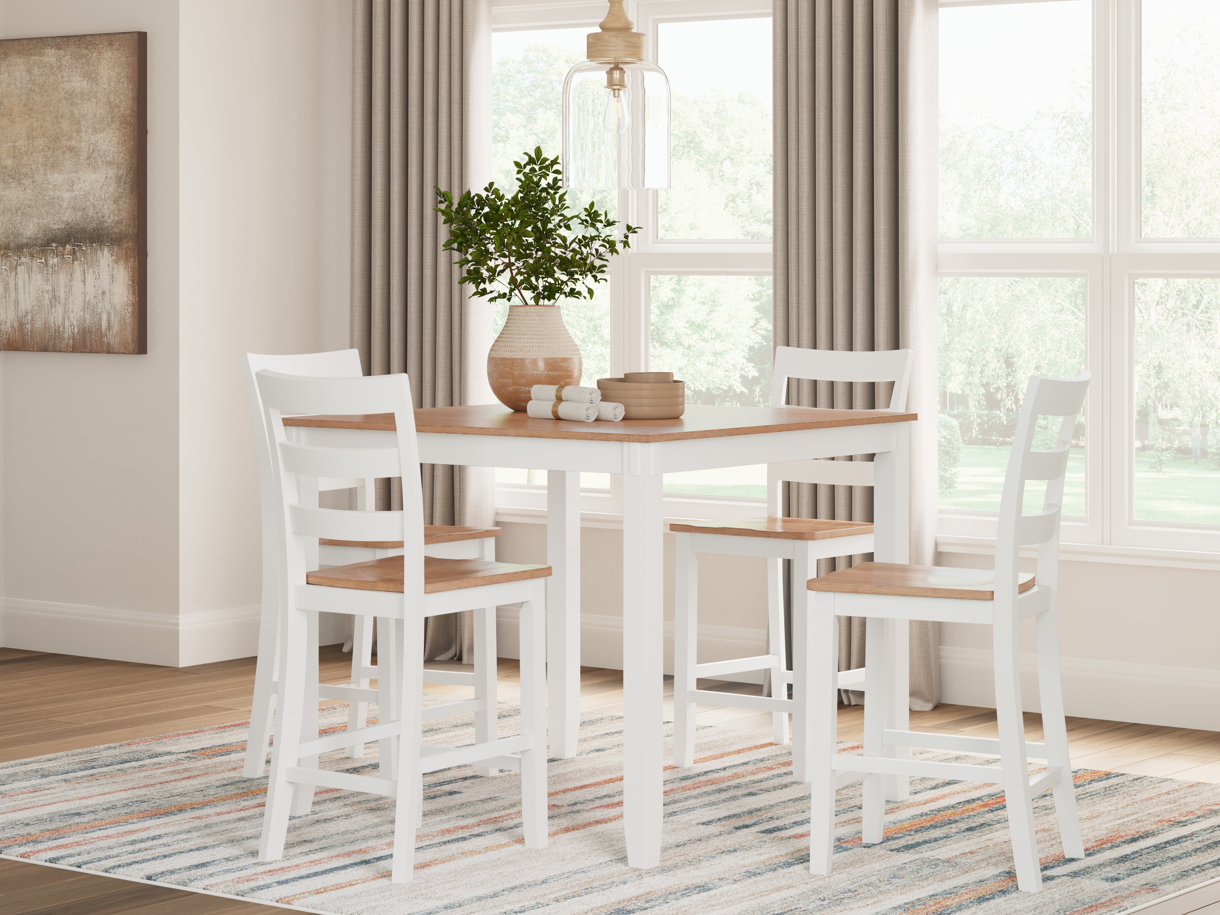 Elite Furniture Outlet - Ashley Furniture - Gesthaven Dining Room - DRM Counter Table Set (5/CN) / Natural/White - D398-223