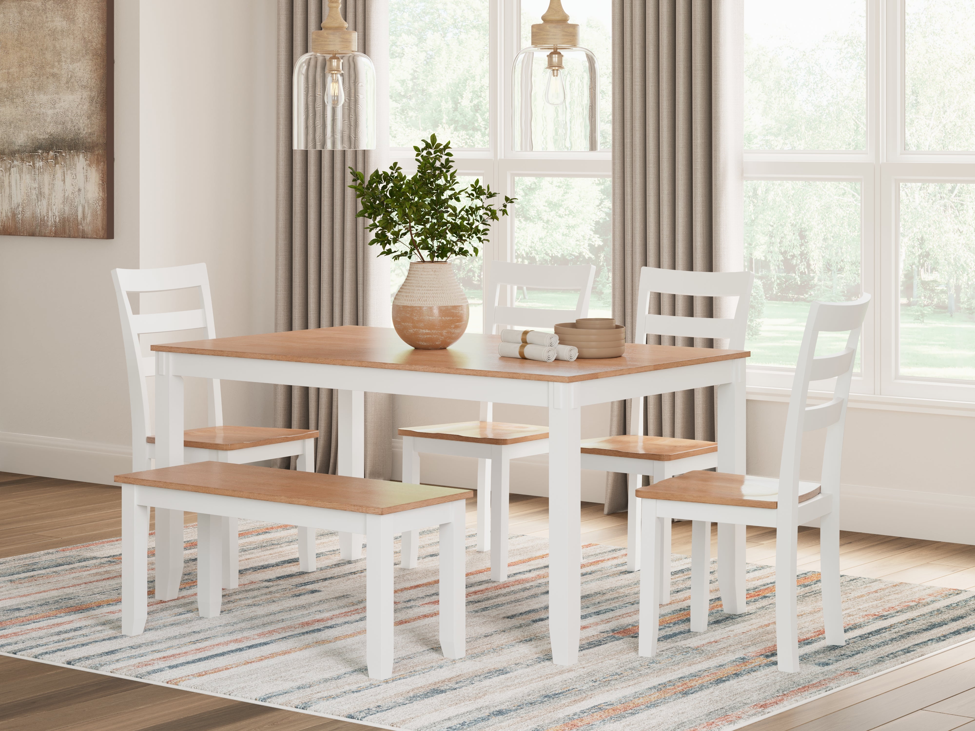 Elite Furniture Outlet - Ashley Furniture - Gesthaven Dining Room - Dining Room Table Set (6/CN) / Natural/White - D398-325