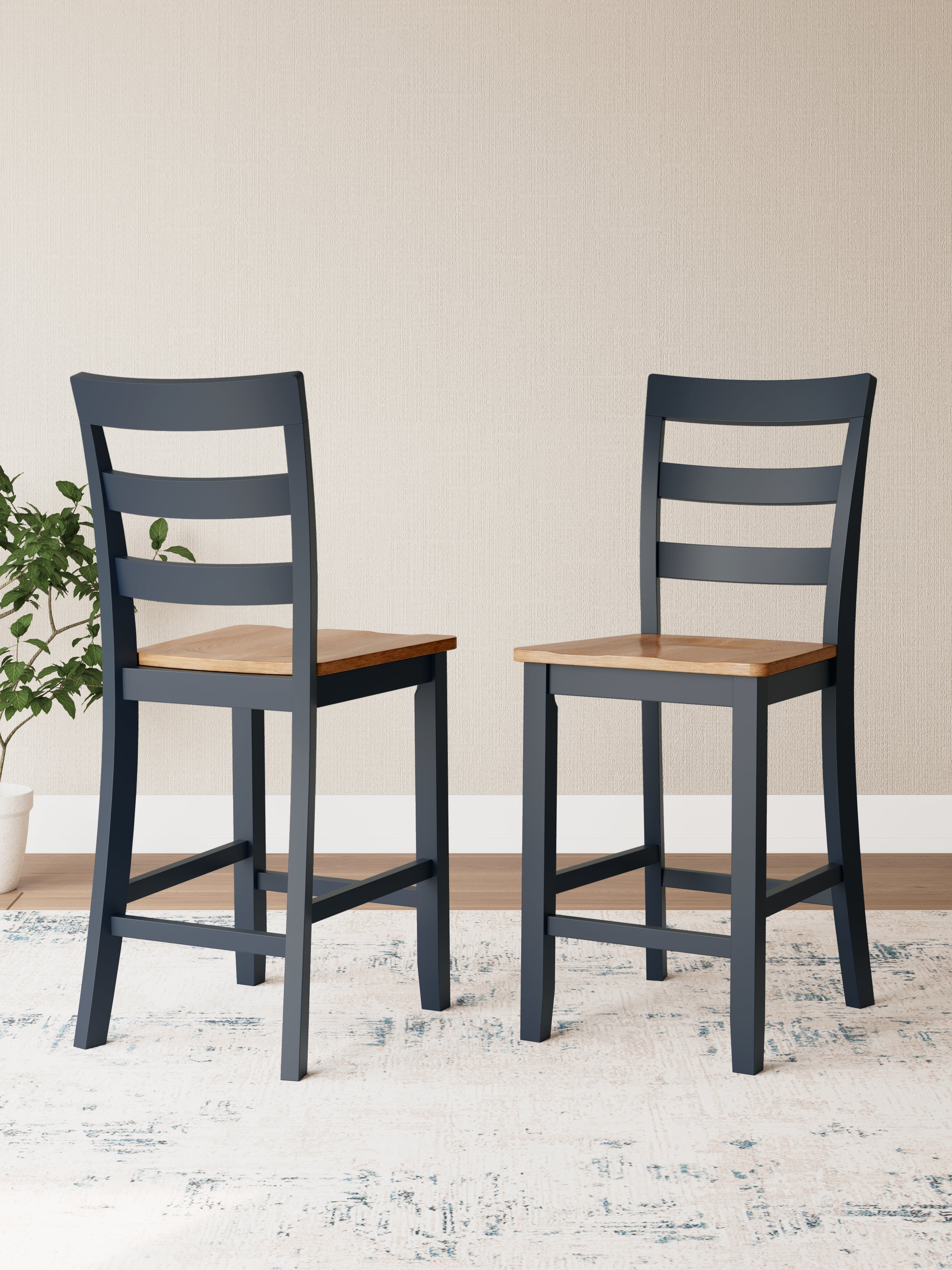 Elite Furniture Outlet - Ashley Furniture - Gesthaven Dining Room - Counter Height Barstool (Set of 2) / Natural/Blue - D399-124X2