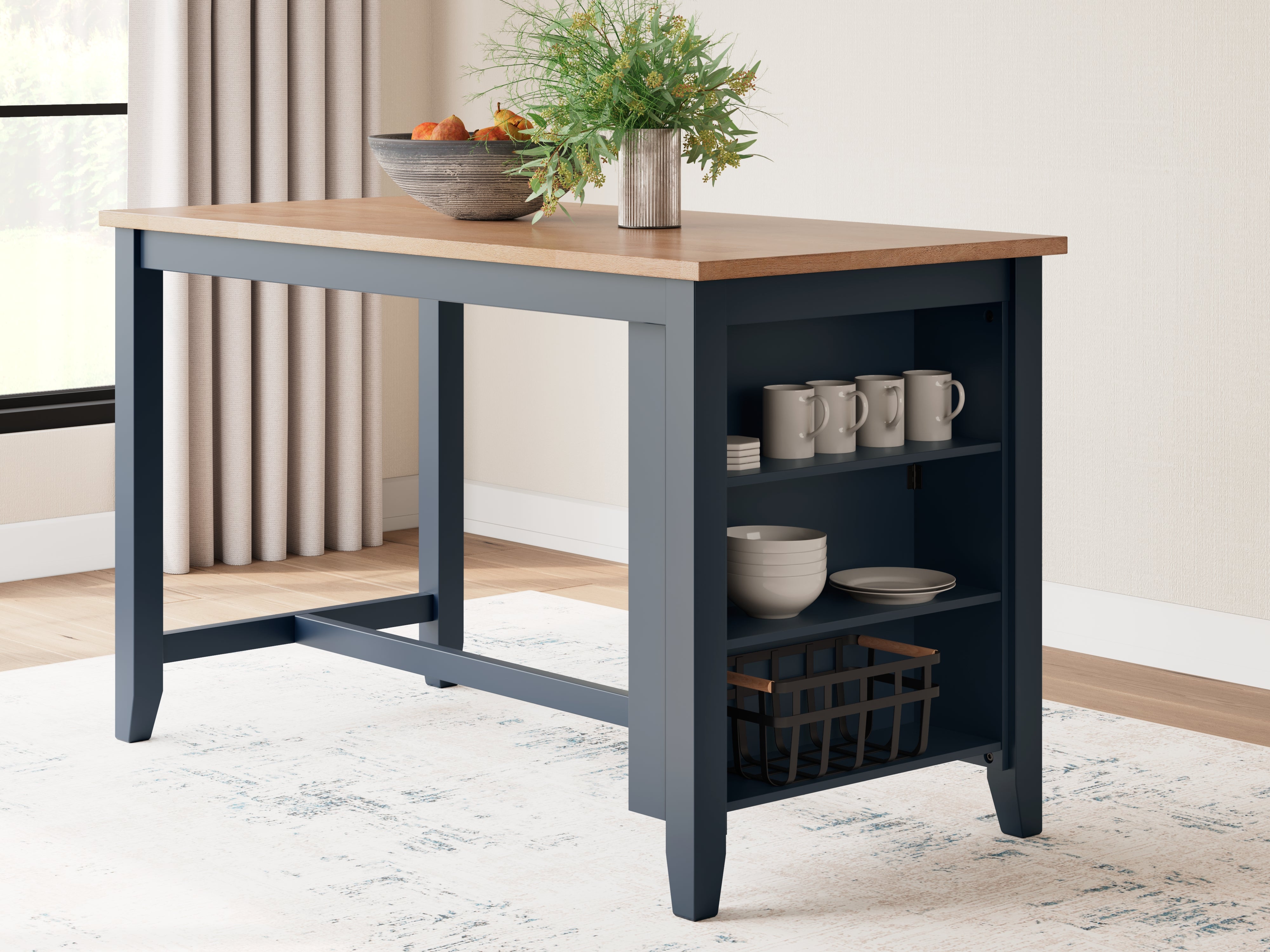 Elite Furniture Outlet - Ashley Furniture - Gesthaven Dining Room - RECT Dining Room Counter Table / Natural/Blue - D399-13