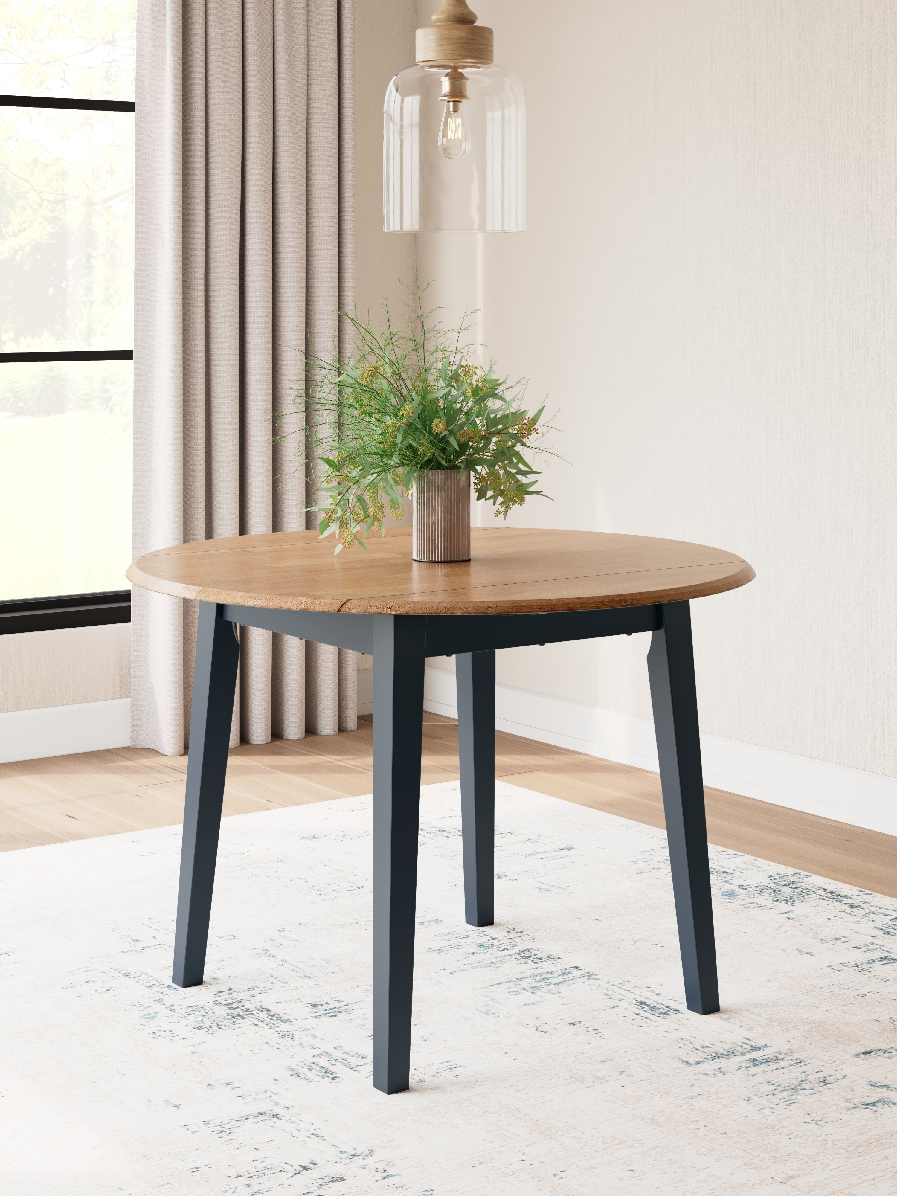 Elite Furniture Outlet - Ashley Furniture - Gesthaven Dining Room - Round DRM Drop Leaf Table / Natural/Blue - D399-15