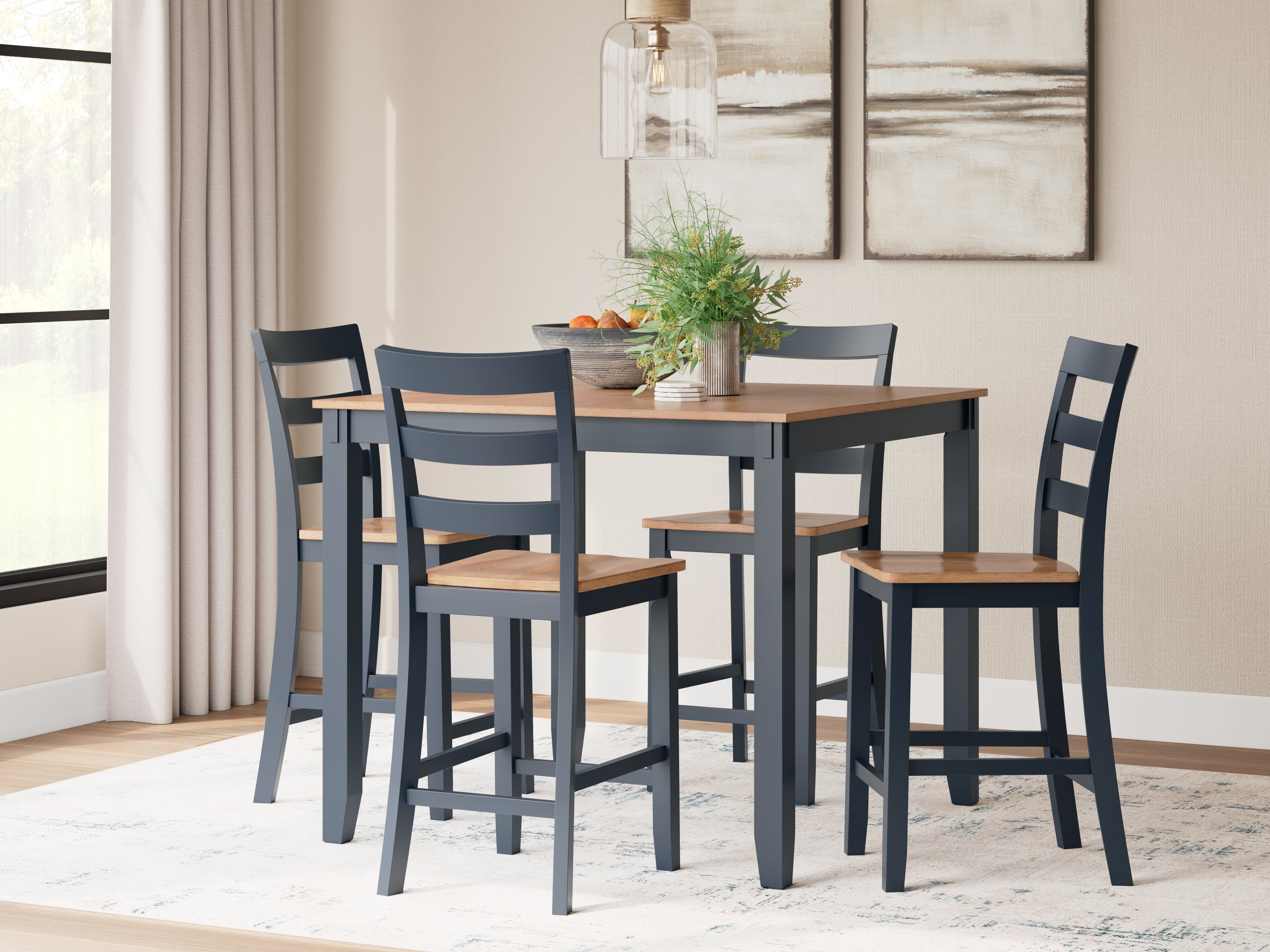 Elite Furniture Outlet - Ashley Furniture - Gesthaven Dining Room - DRM Counter Table Set (5/CN) / Natural/Blue - D399-223