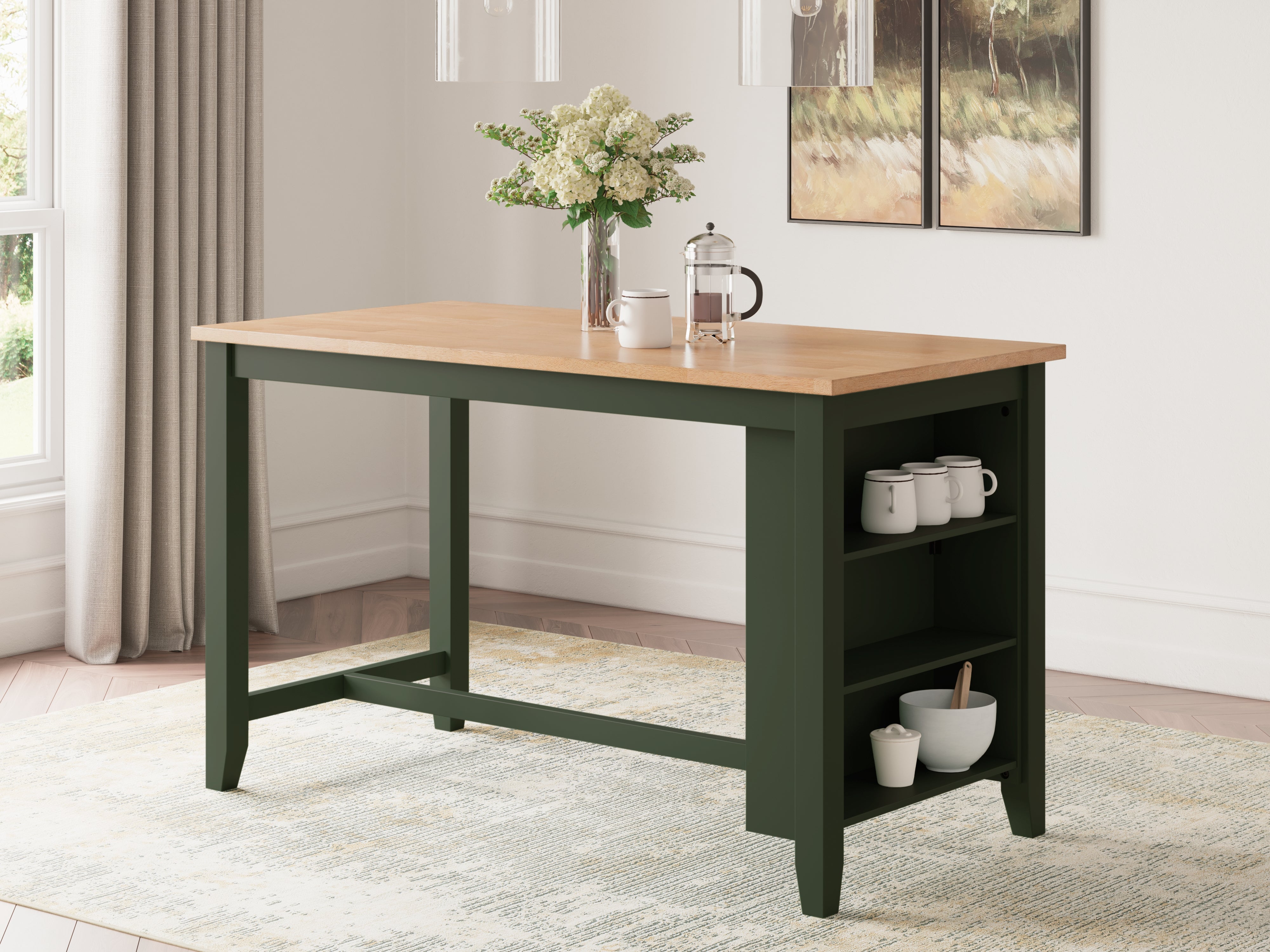 Elite Furniture Outlet - Ashley Furniture - Gesthaven Dining Room - RECT Dining Room Counter Table / Natural/Green - D401-13
