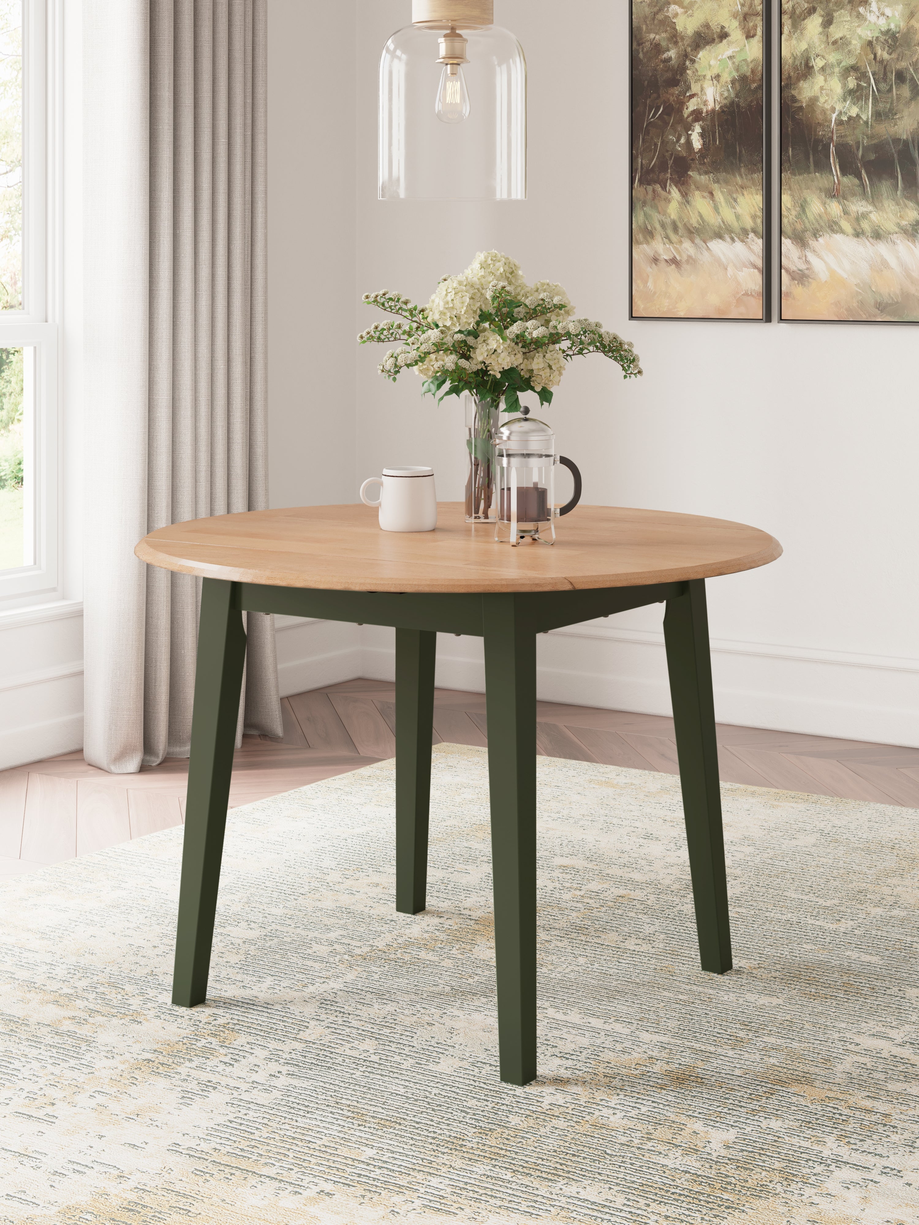 Elite Furniture Outlet - Ashley Furniture - Gesthaven Dining Room - Round DRM Drop Leaf Table / Natural/Green - D401-15