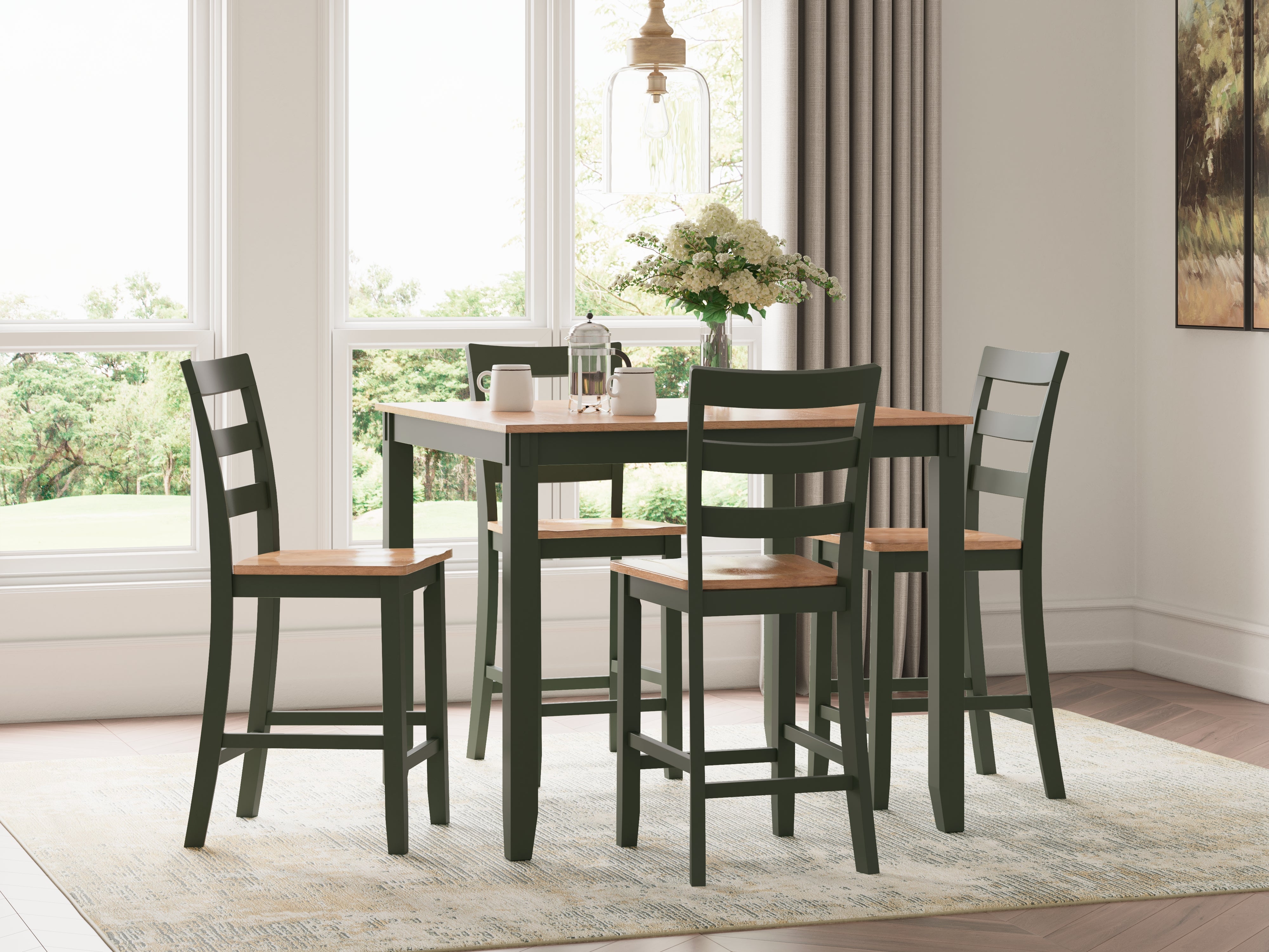 Elite Furniture Outlet - Ashley Furniture - Gesthaven Dining Room - DRM Counter Table Set (5/CN) / Natural/Green - D401-223