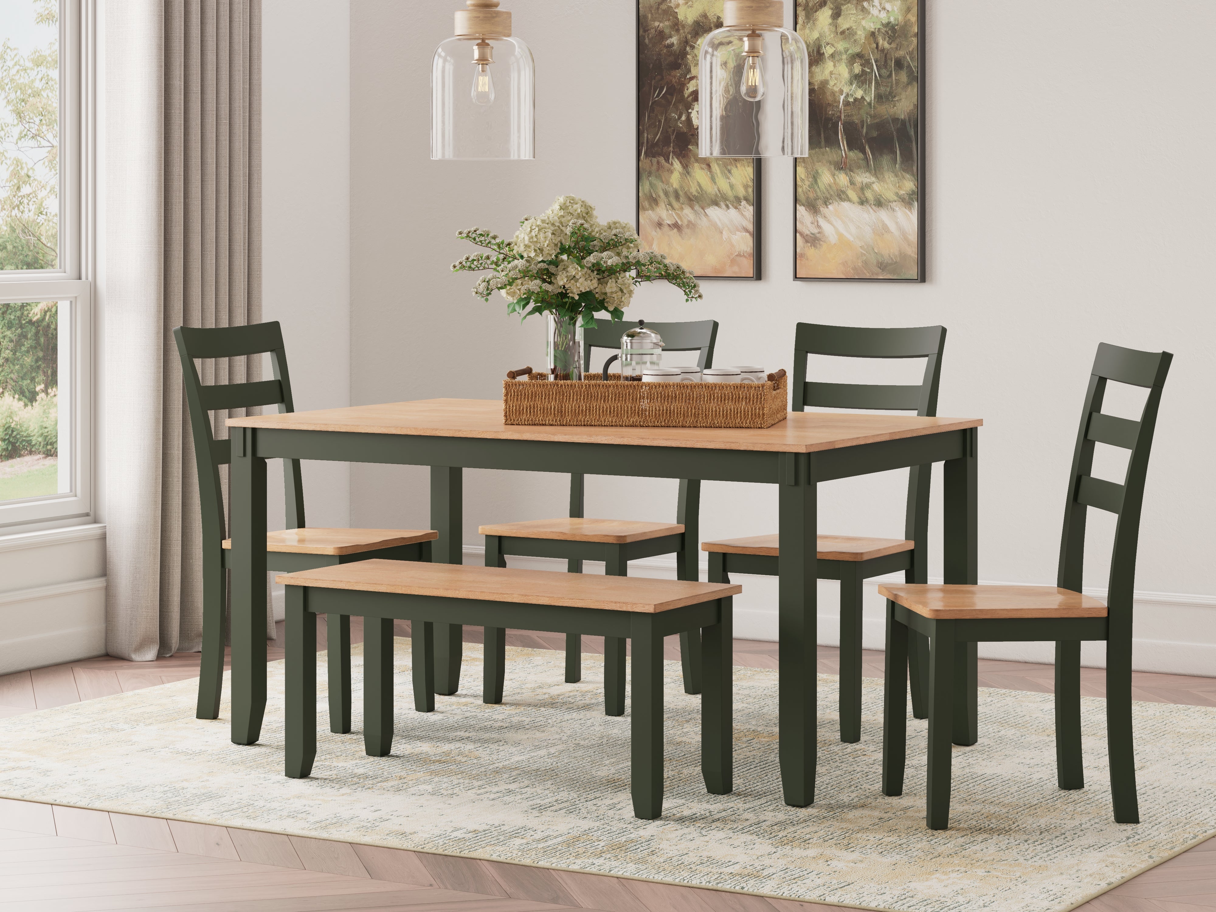 Elite Furniture Outlet - Ashley Furniture - Gesthaven Dining Room - Dining Room Table Set (6/CN) / Natural/Green - D401-325