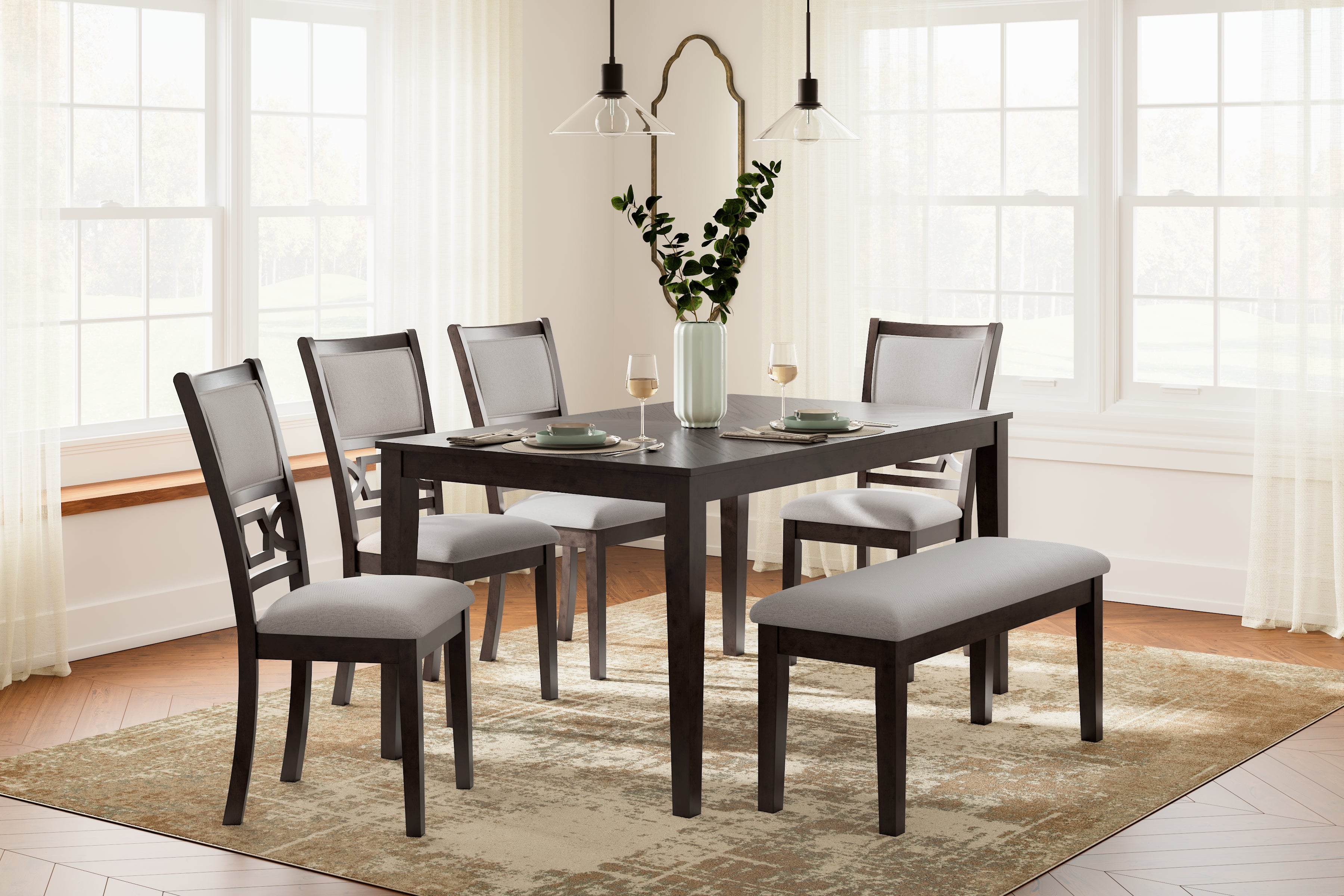Elite Furniture Outlet - Ashley Furniture - Langwest Dining Room - Dining Room Table Set (6/CN) / Brown - D422-325