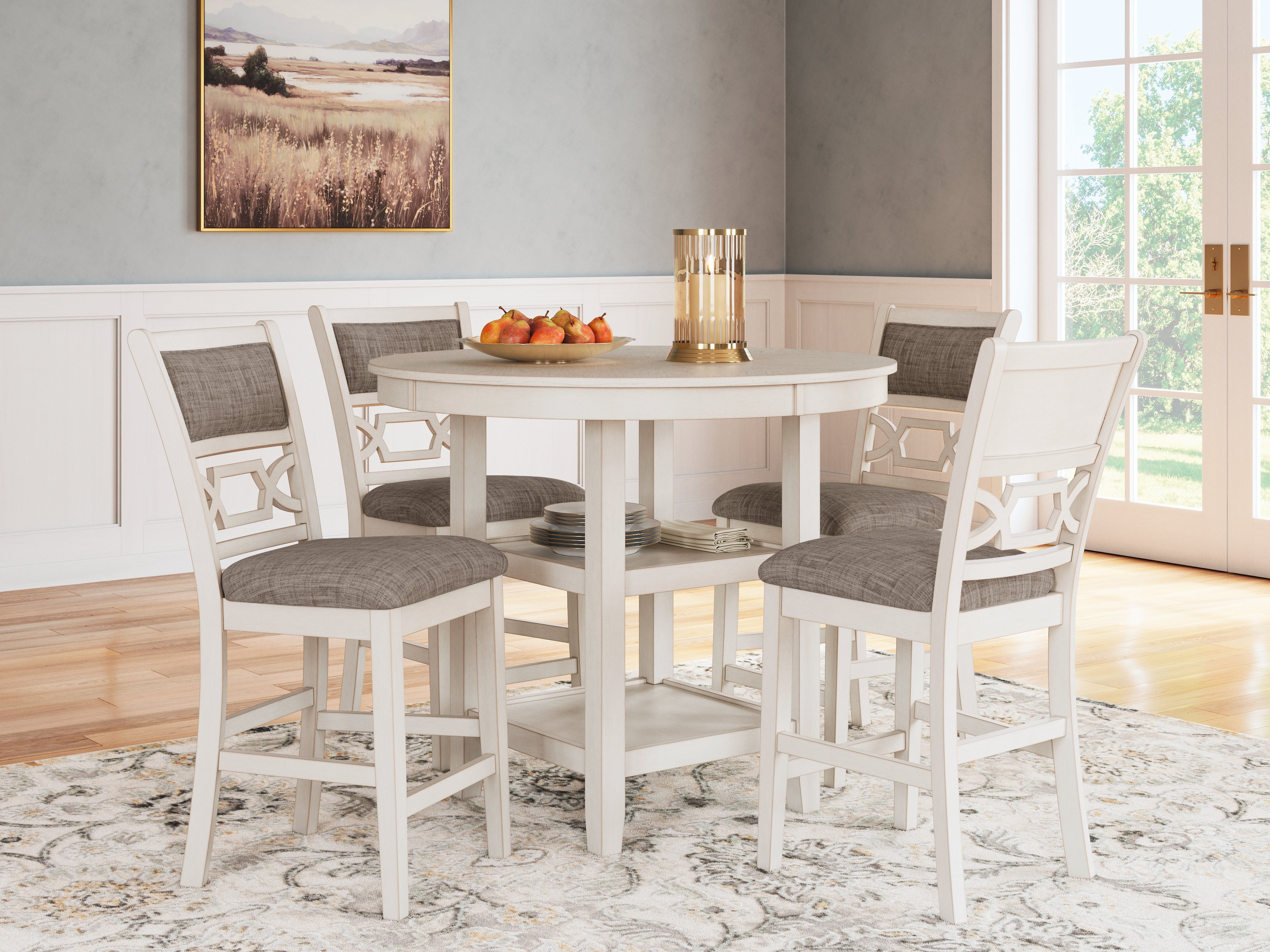 Elite Furniture Outlet - Ashley Furniture - Erinberg Dining Room - DRM Counter Table Set (5/CN) / Antique White - D423-223