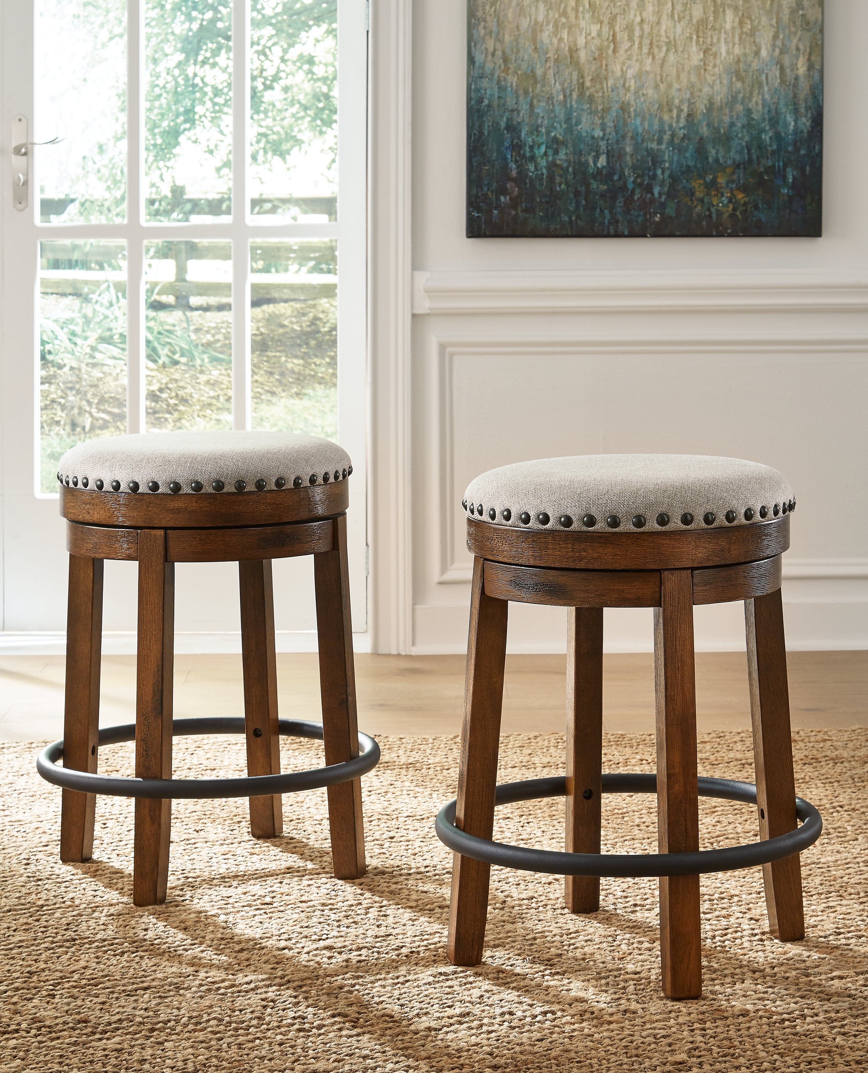 Elite Furniture Outlet - Ashley Furniture - Valebeck Dining Room - UPH Swivel Stool (1/CN) / Brown/Black - D546-124