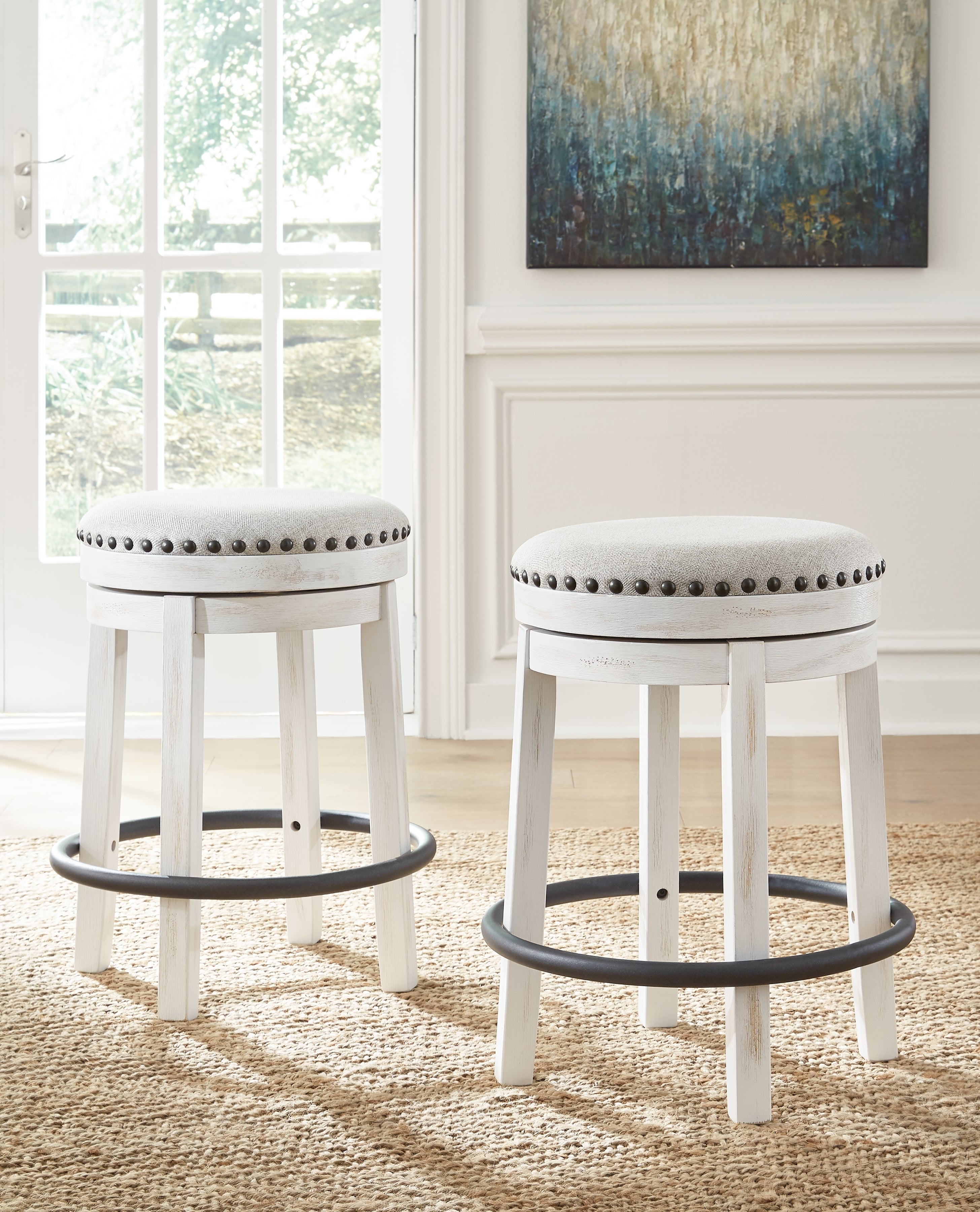 Elite Furniture Outlet - Ashley Furniture - Valebeck Dining Room - UPH Swivel Stool (1/CN) / White/Black - D546-324