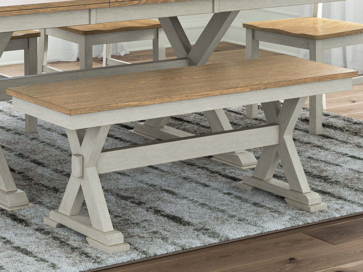 Elite Furniture Outlet - Ashley Furniture - Purlaney 48" Dining Bench - Large Dining Room Bench / Antique White/Natural / 48"W x 16"D x 19"H - PCD627-00