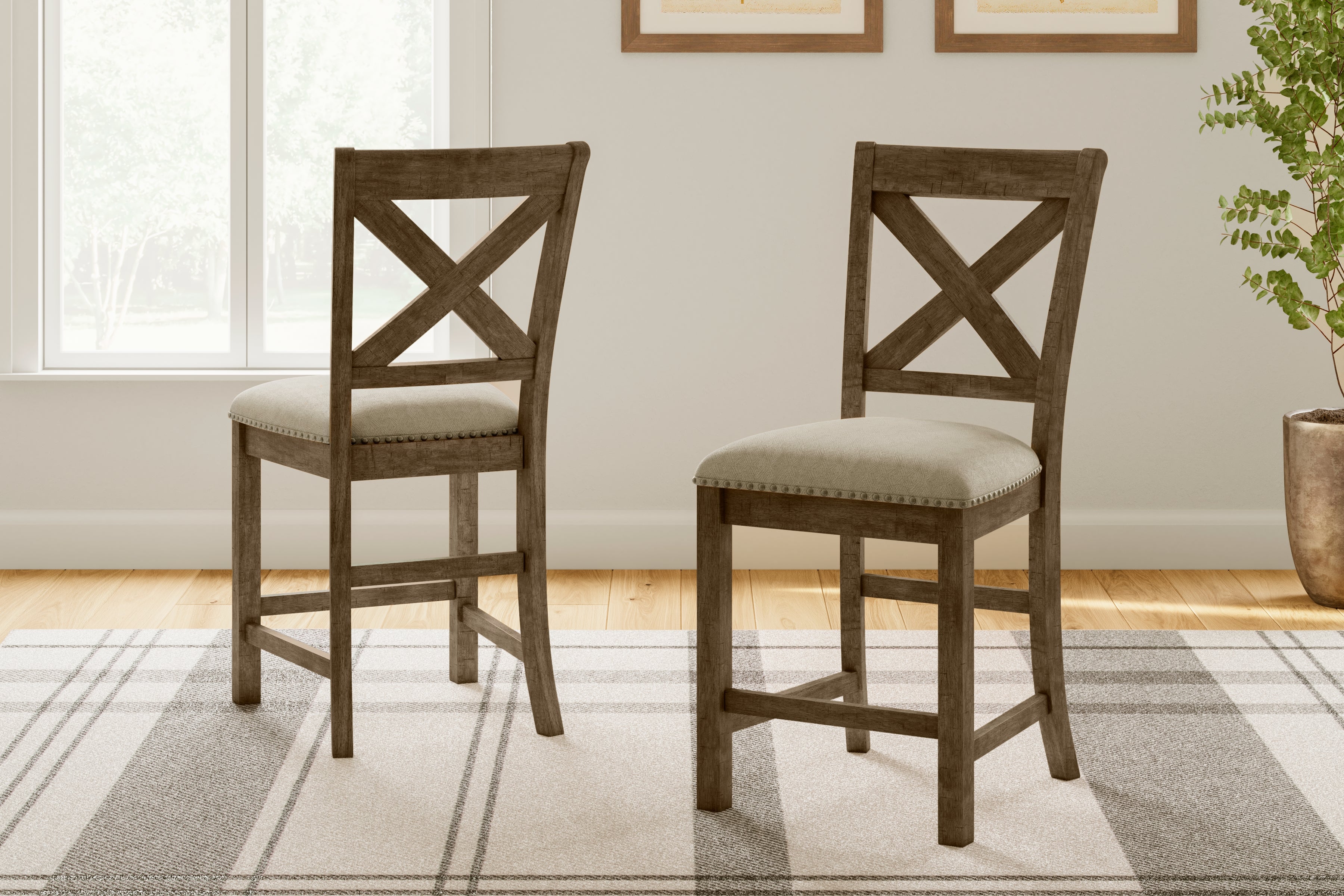 Elite Furniture Outlet - Ashley Furniture - Moriville Dining Room - Counter Height Bar Stool (Set of 2) / Beige - D631-124X2