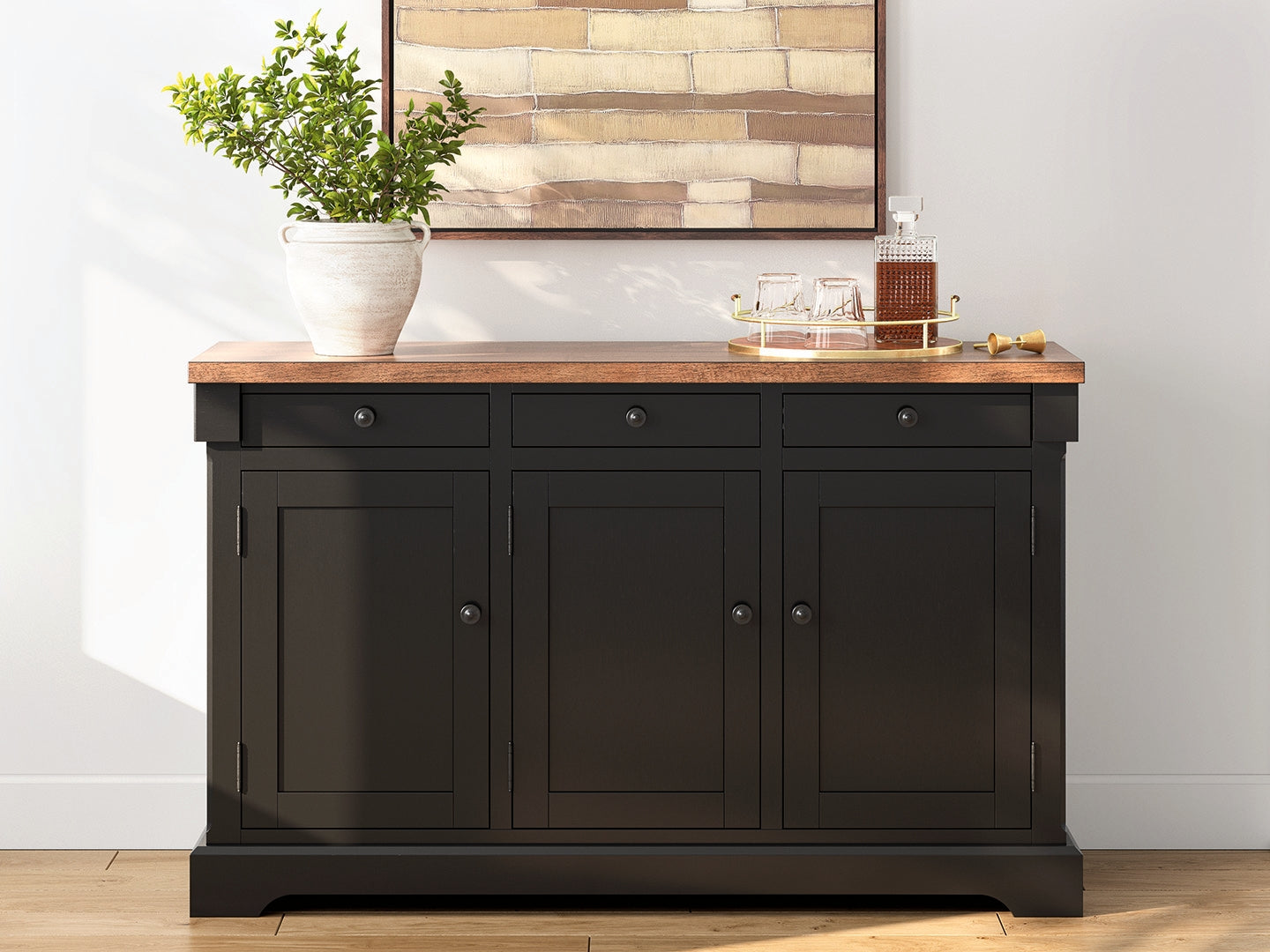 Elite Furniture Outlet - Ashley Furniture - Wildenauer Dining Room - Dining Room Buffet / Brown/Black / 59"W x 18"D x 37"H - D634-80
