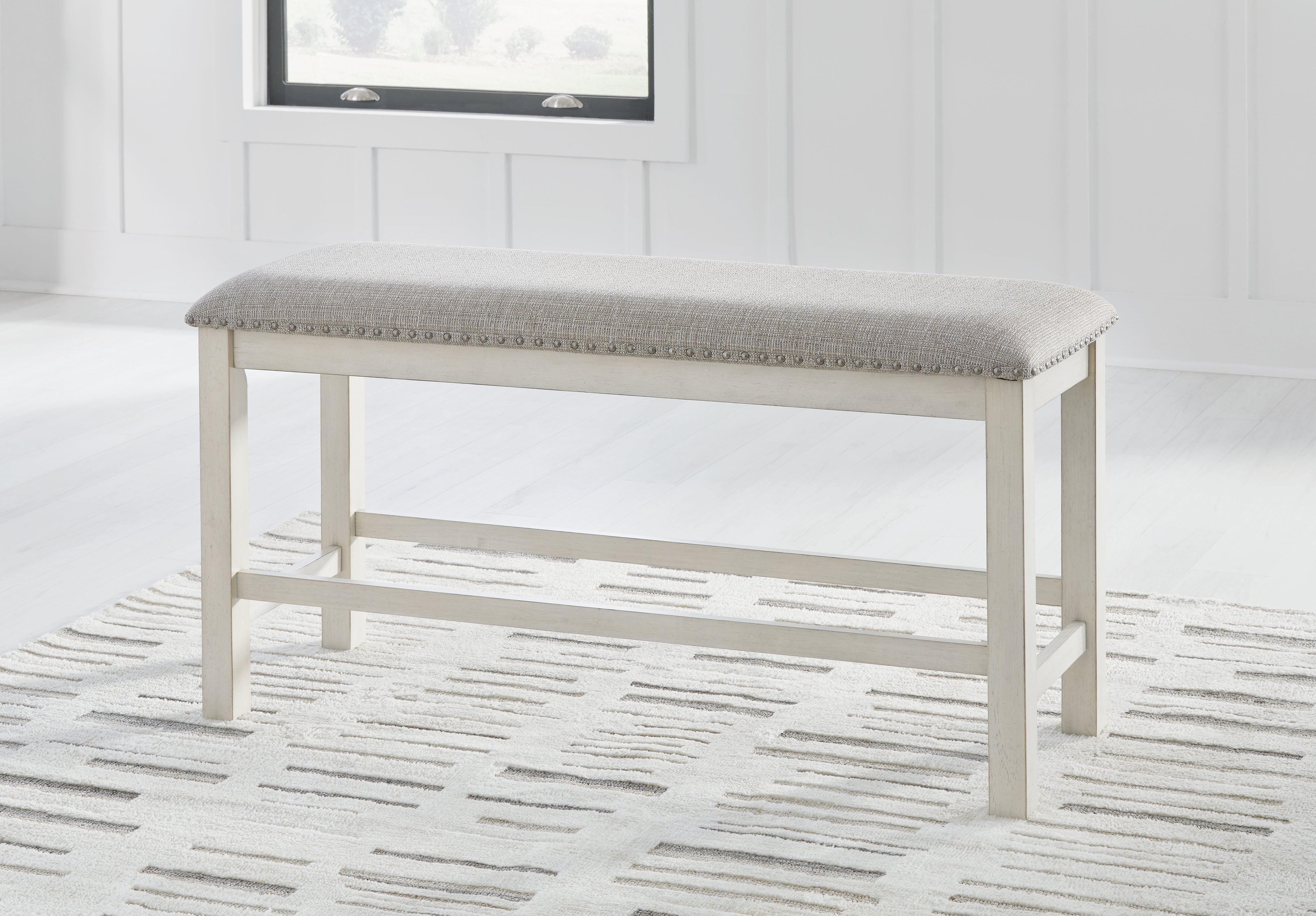 Elite Furniture Outlet - Ashley Furniture - Robbinsdale Dining Room - DBL Counter UPH Bench (1/CN) / Antique White - D642-09