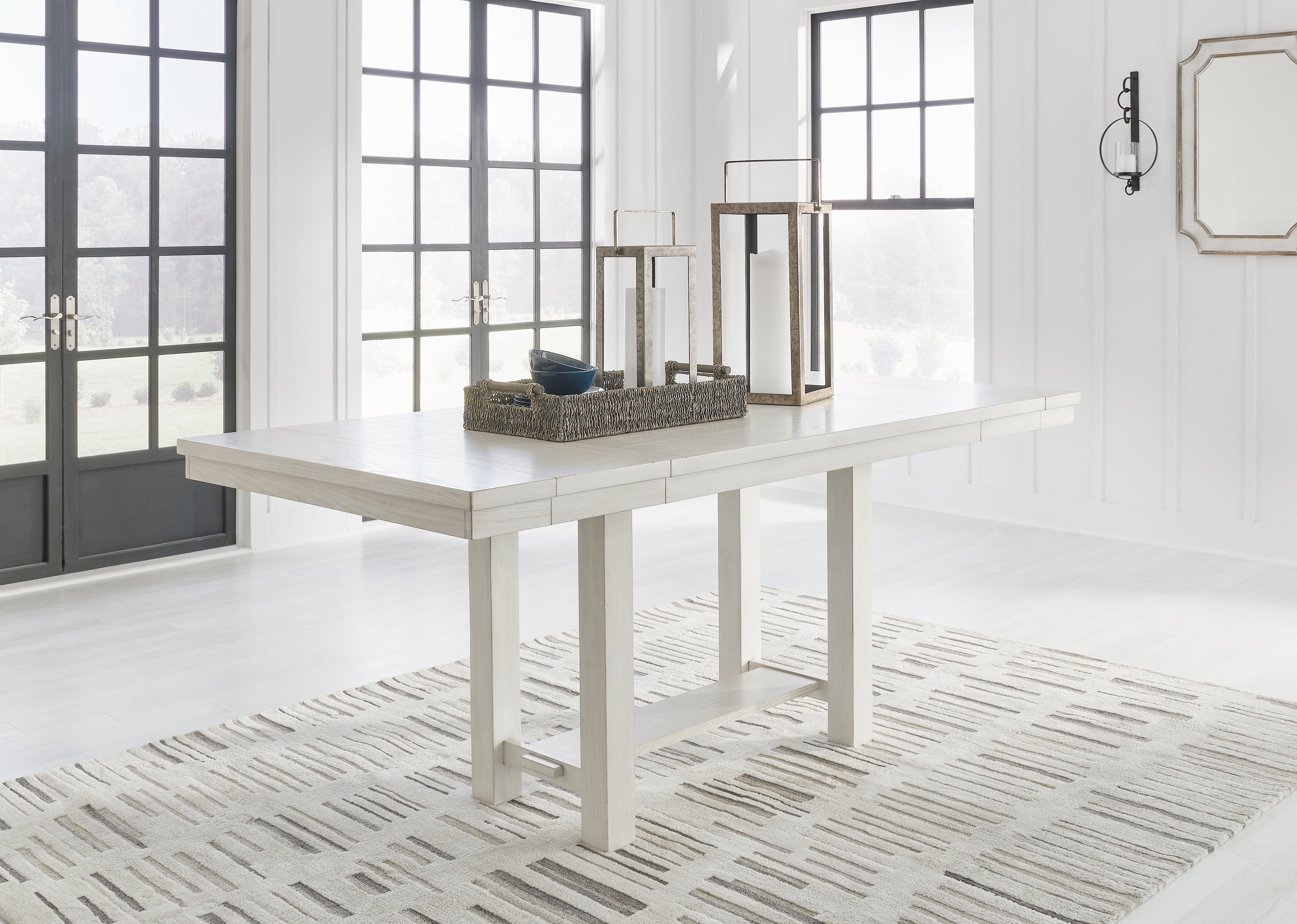 Elite Furniture Outlet - Ashley Furniture - Robbinsdale Dining Room - RECT DRM Counter EXT Table / Antique White - D642-32