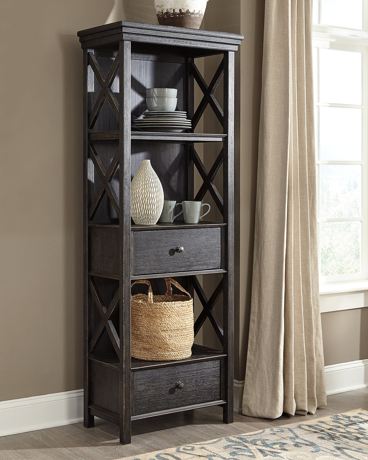 Elite Furniture Outlet - Ashley Furniture - Tyler Creek Dining Room - Display Cabinet / Black/Gray / 28"W x 16"D x 75"H - D736-76