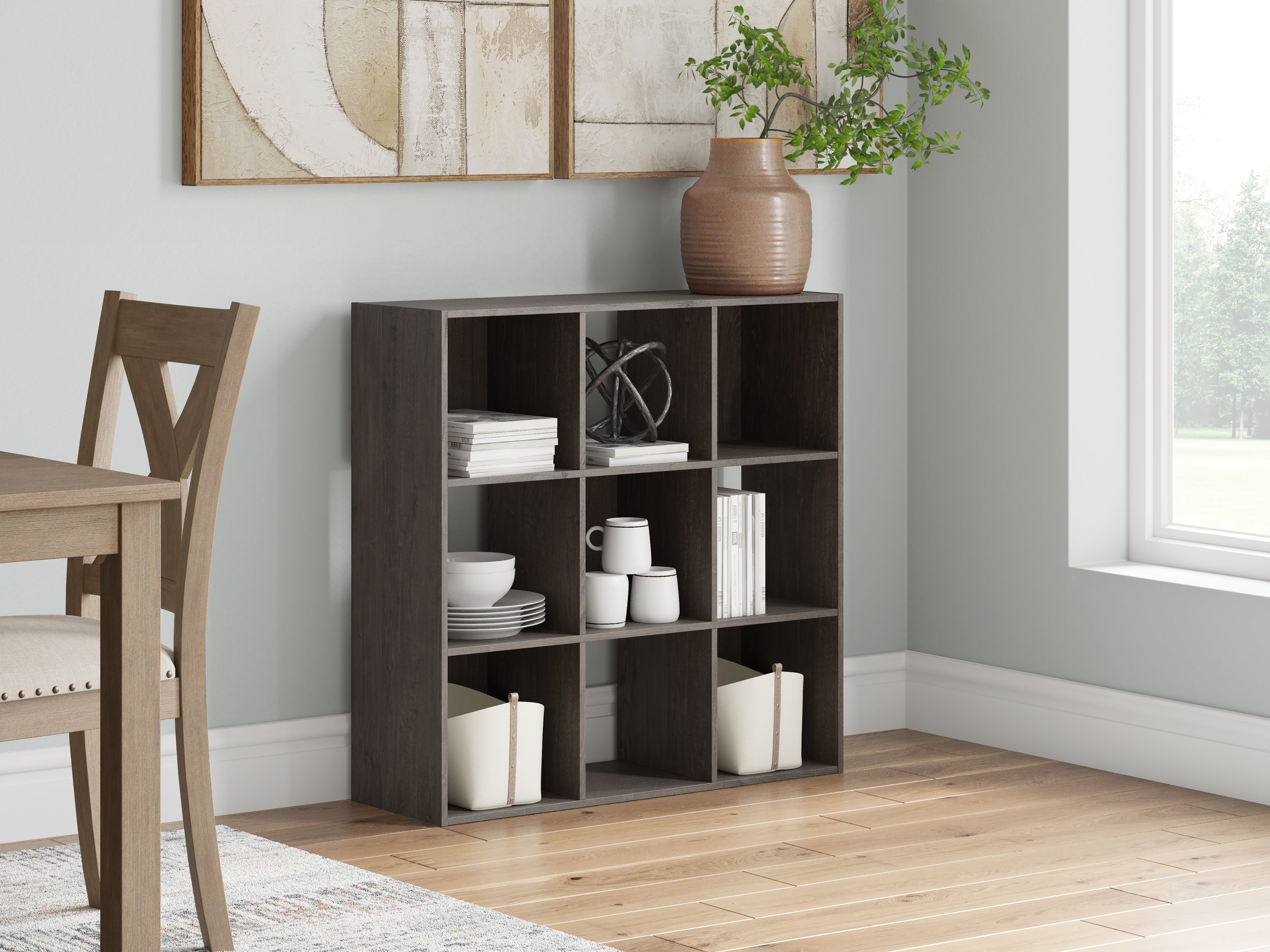 Elite Furniture Outlet - Ashley Furniture - Piperton Nine Cube Organizer - Nine Cube Organizer / Charcoal - EA5514-3X3