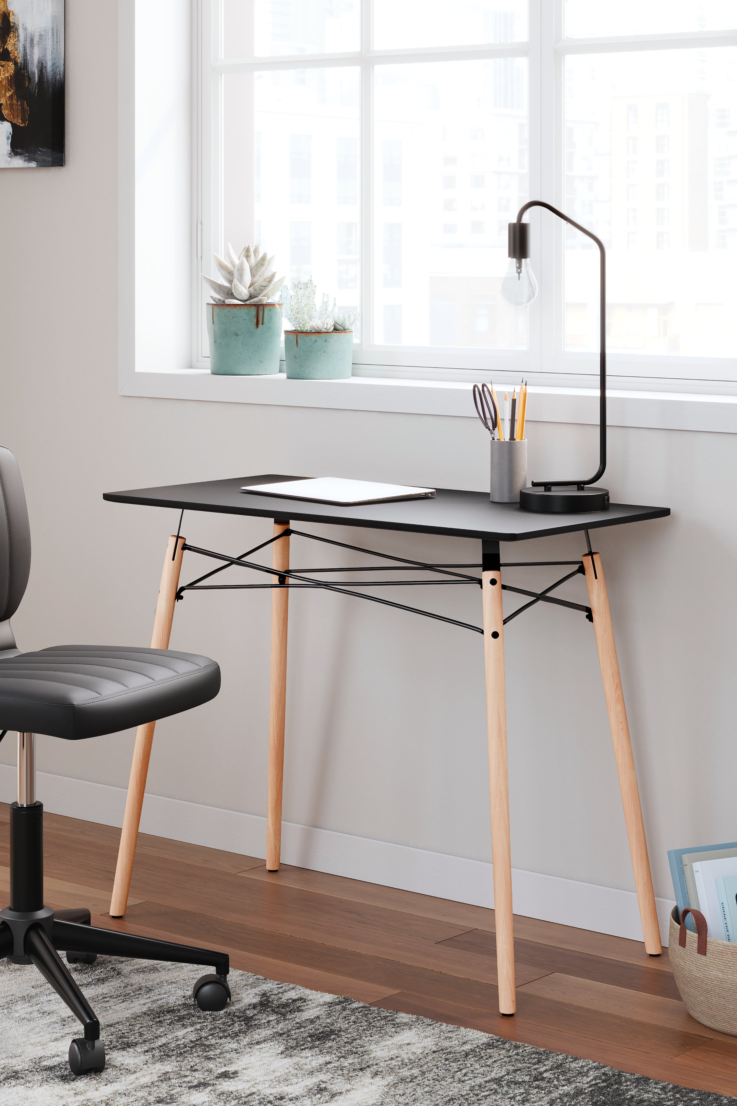 Elite Furniture Outlet - Ashley Furniture - Jaspeni Office Desk - Home Office Desk / Black/Natural - H020-10