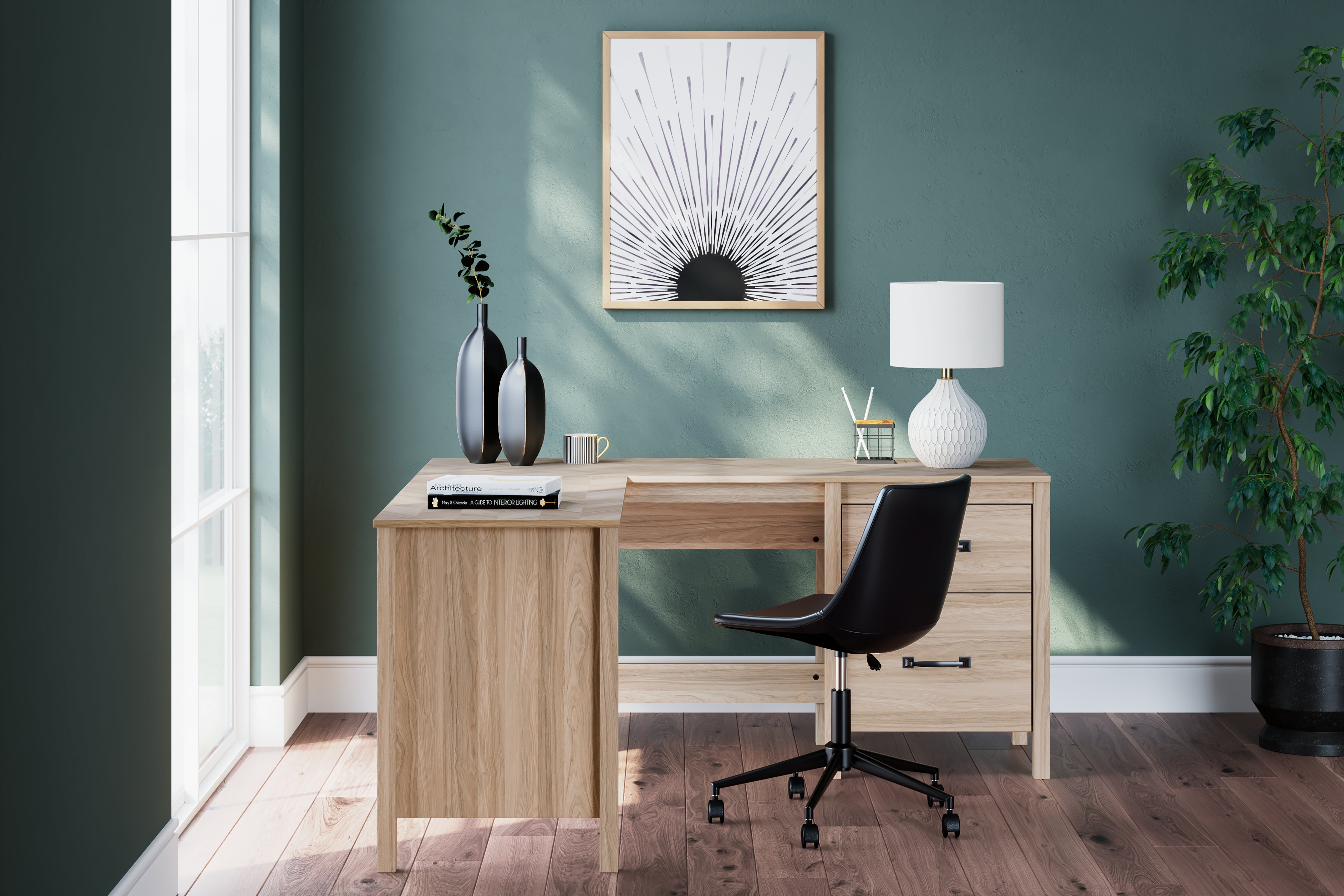Elite Furniture Outlet - Ashley Furniture - Battelle Office Desk - 60" Home Office Desk with Return / Tan - H3929H1