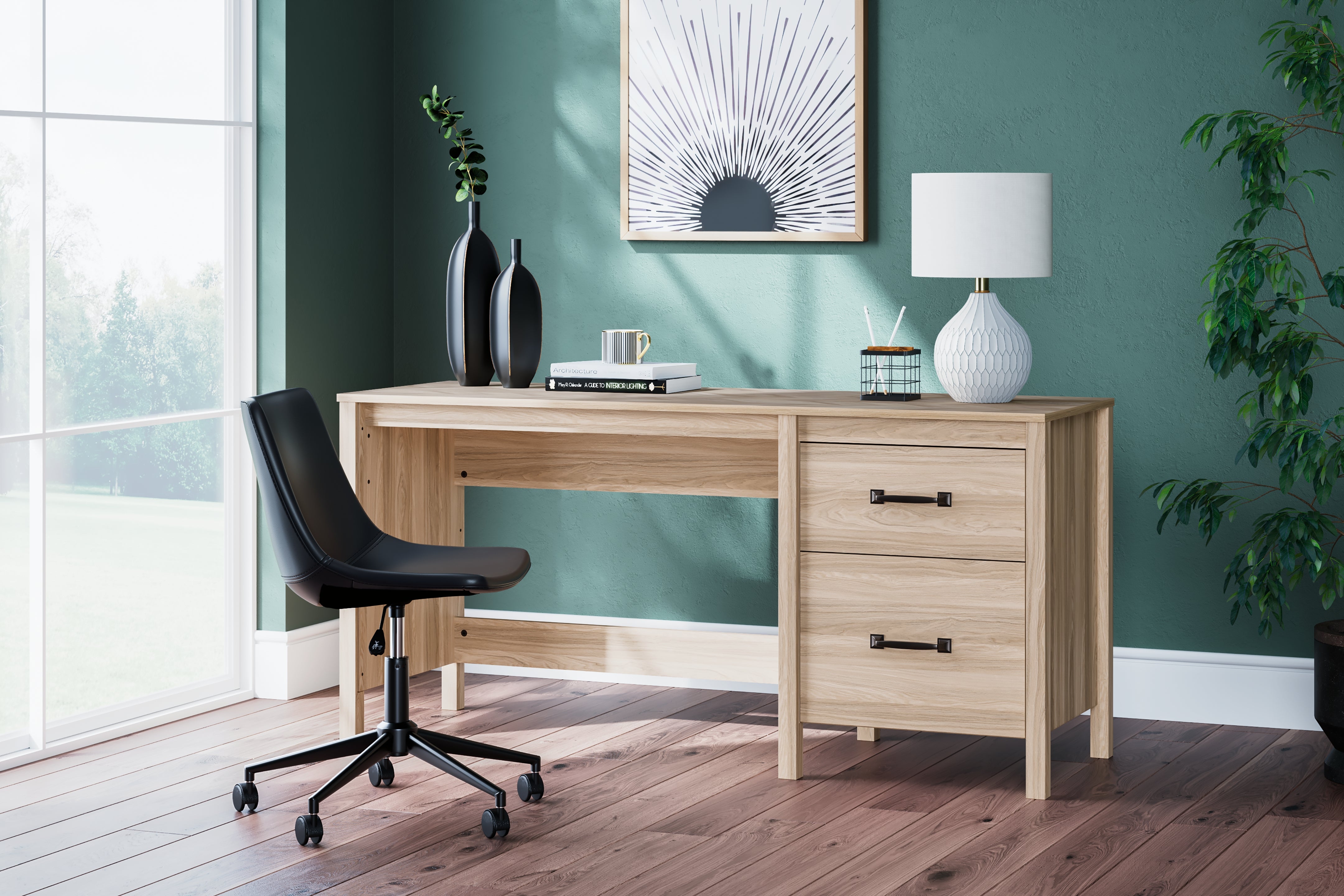 Elite Furniture Outlet - Ashley Furniture - Battelle Office Desk - 60" Home Office Desk with Return / Tan - H3929H1
