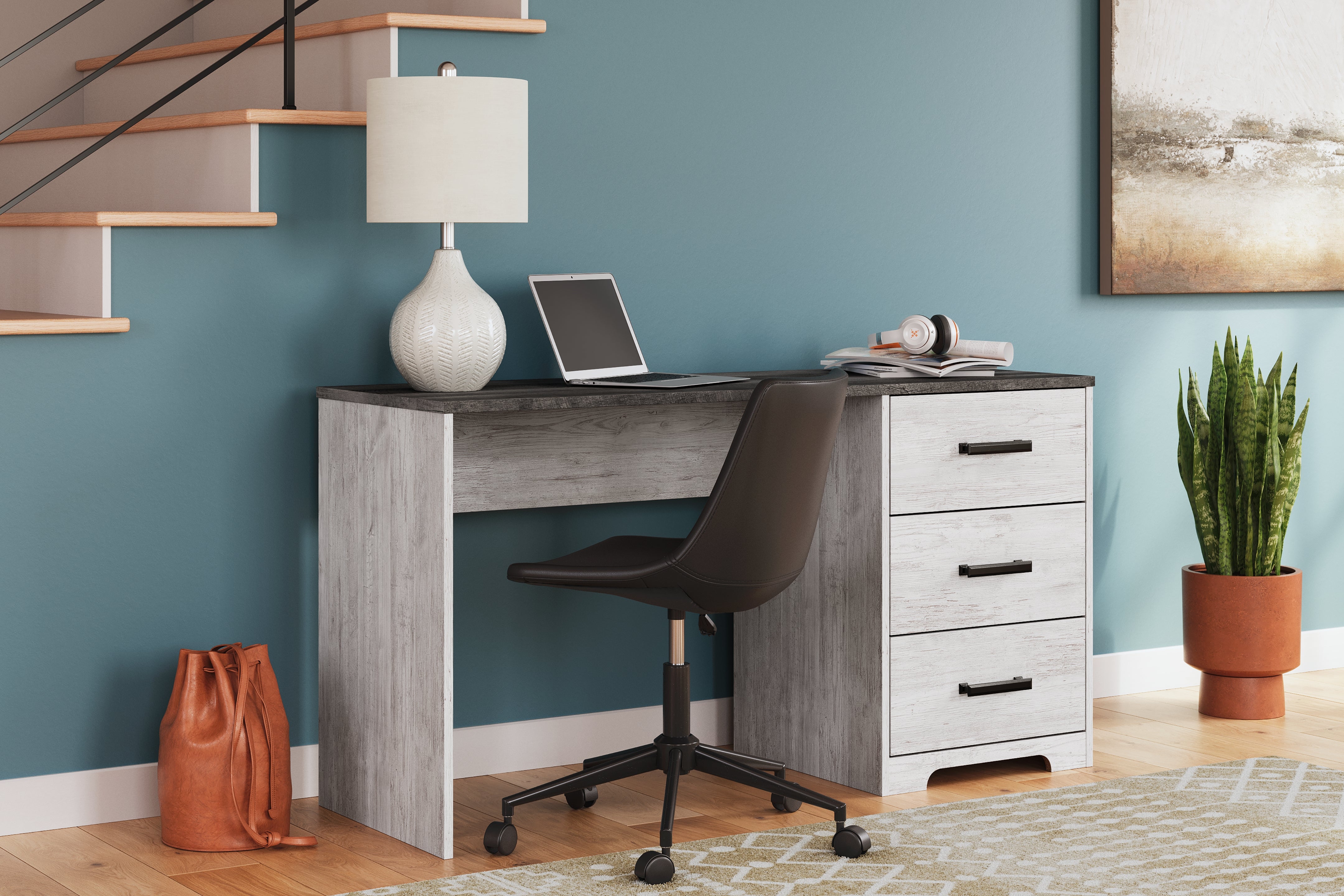 Elite Furniture Outlet - Ashley Furniture - Shawburn Office Desk - Home Office Desk / White/Dark Charcoal Gray - H4121-34