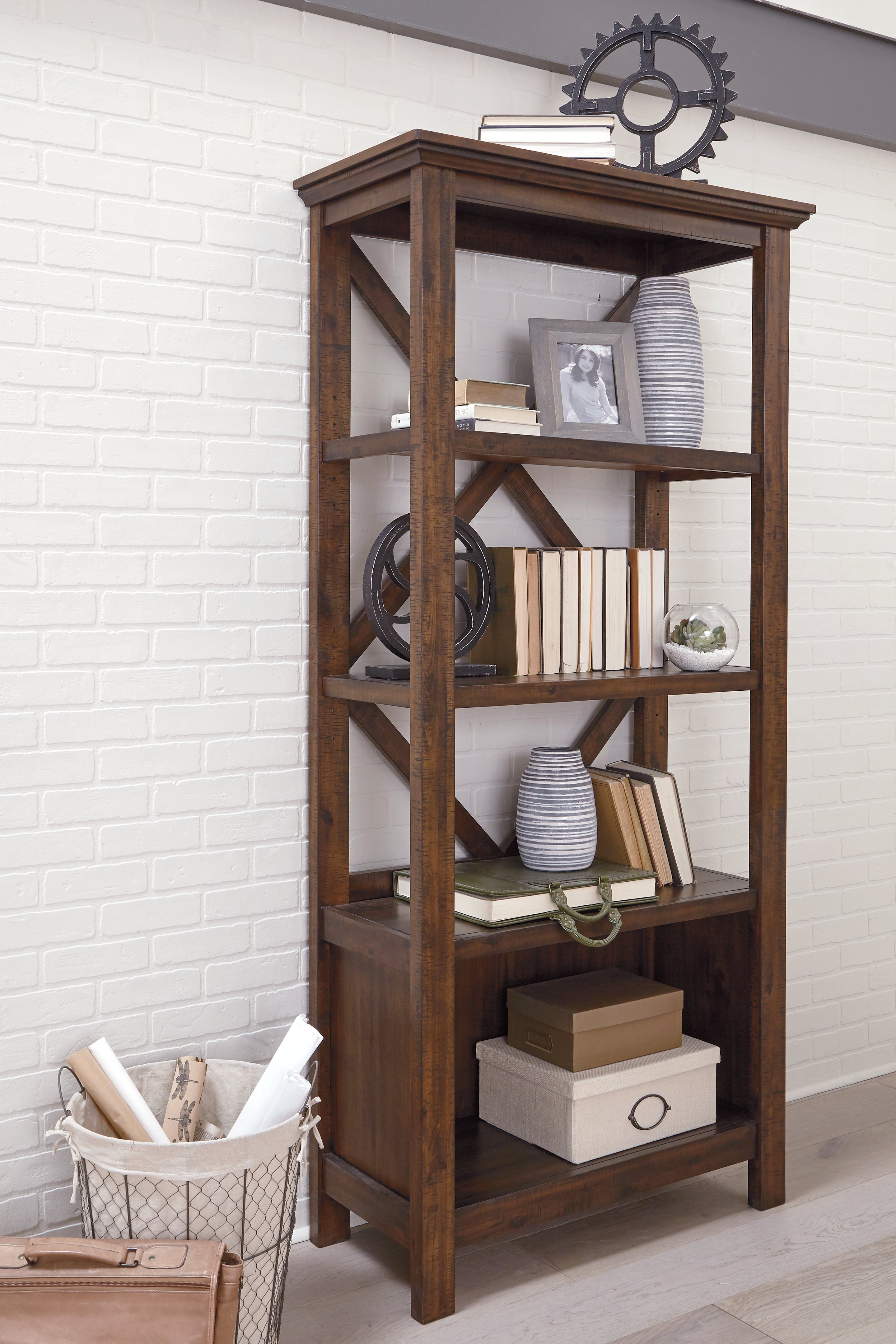 Elite Furniture Outlet - Ashley Furniture - Baldridge Bookcase - Large Bookcase / Rustic Brown - H675-17