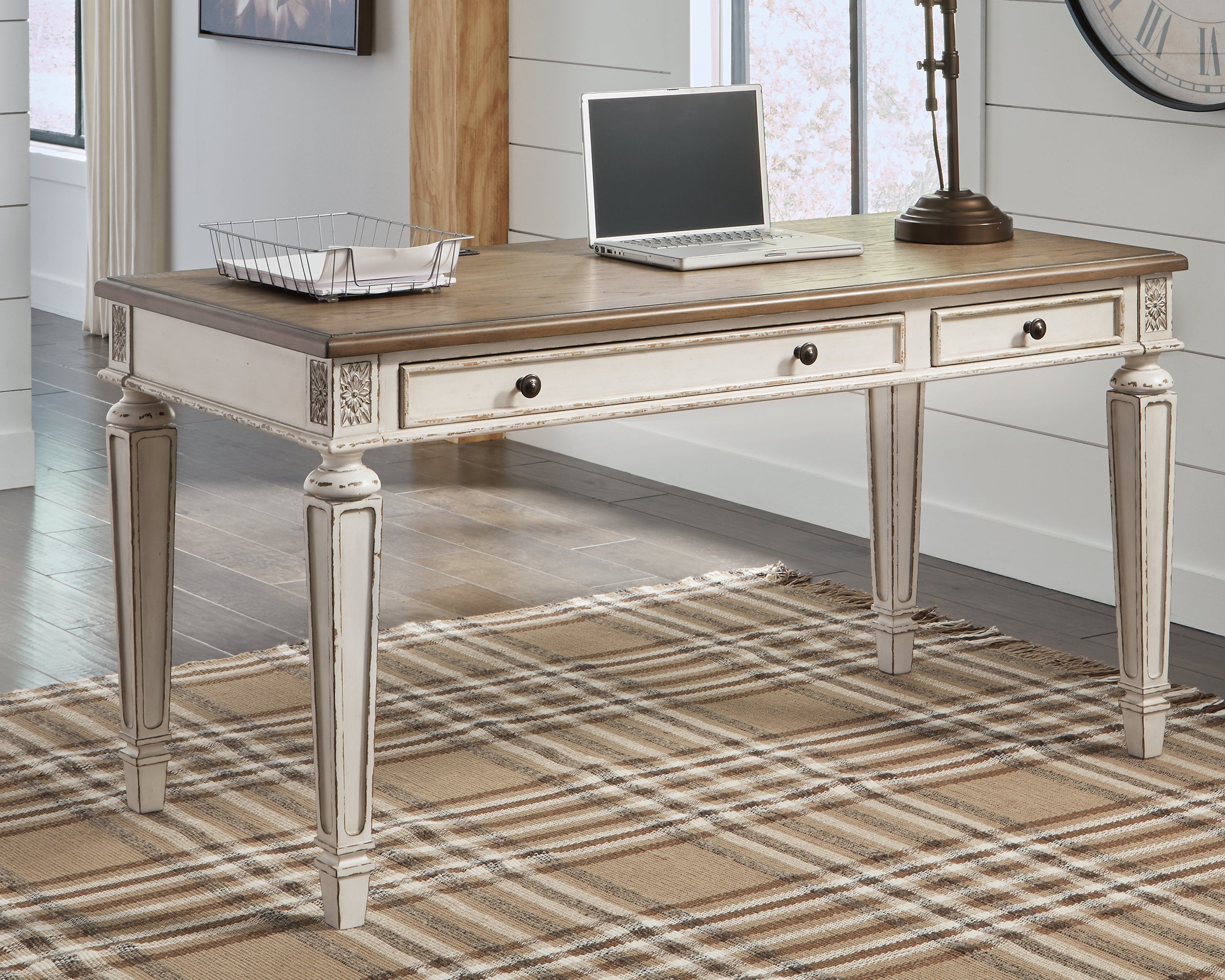 Elite Furniture Outlet - Ashley Furniture - Realyn Office Desk - Home Office Desk / White/Brown - H743-34