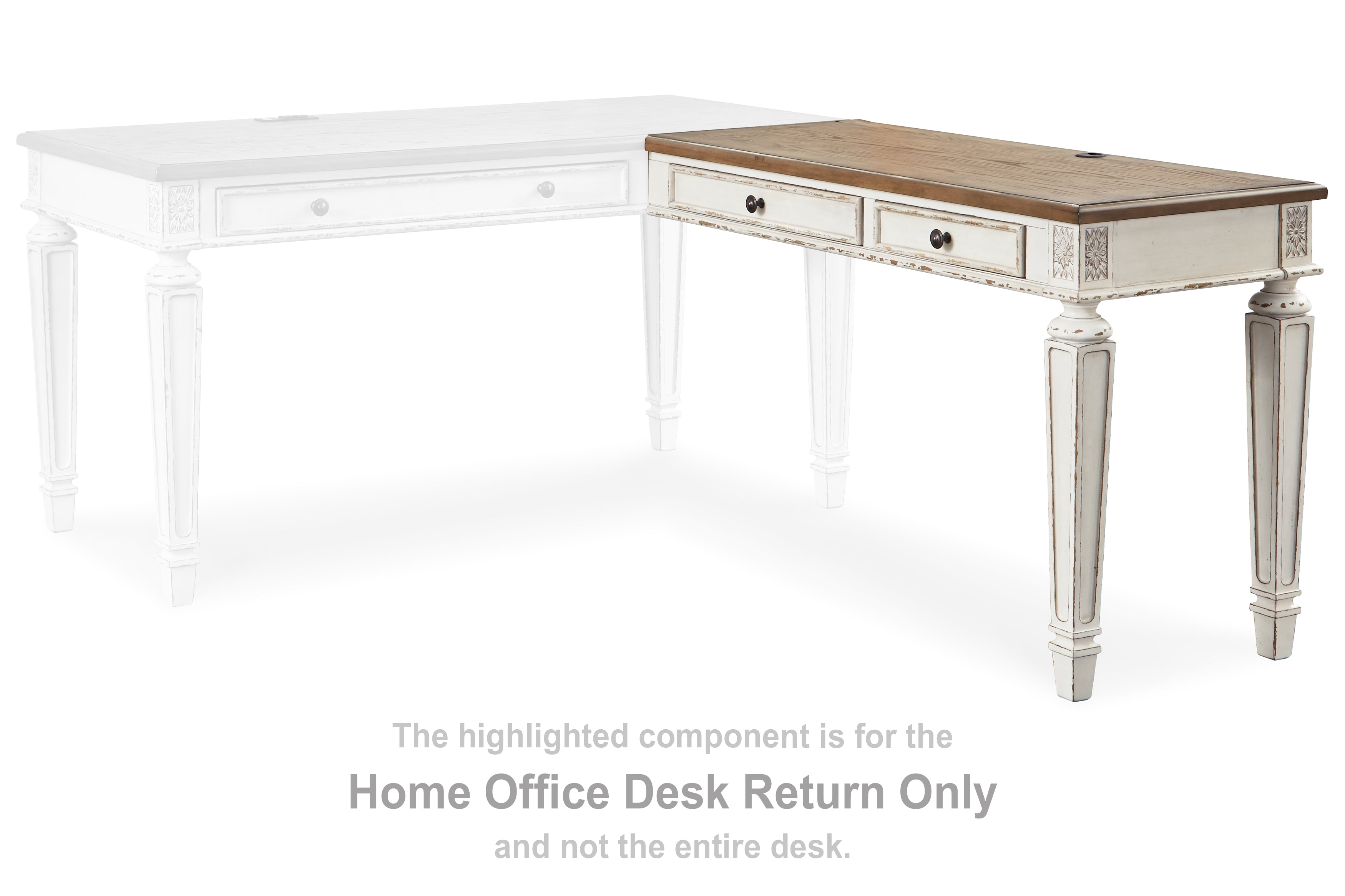 Elite Furniture Outlet - Ashley Furniture - Realyn Office Desk - Home Office Desk Return / White/Brown - H743-34R