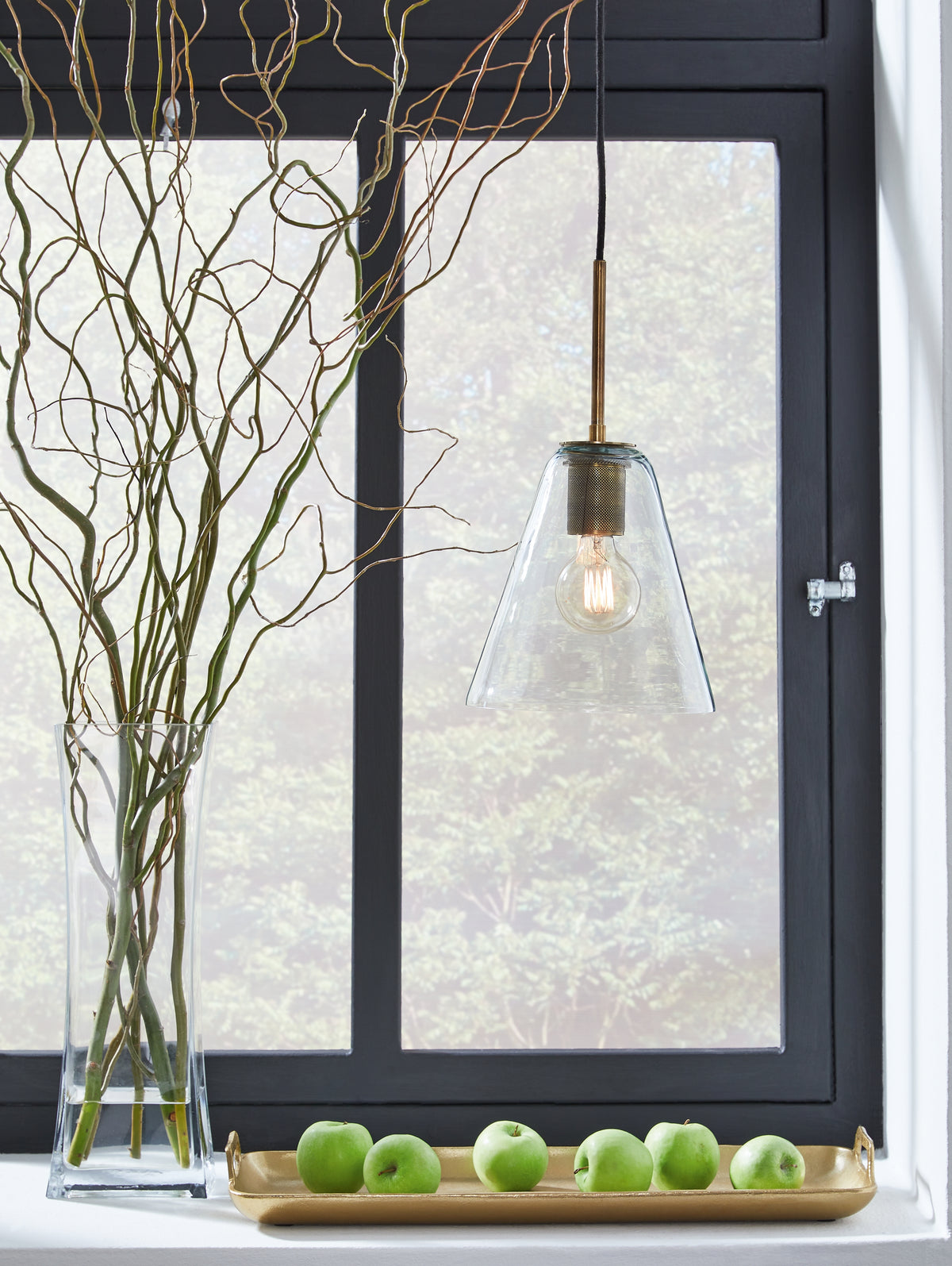 Elite Furniture Outlet - Ashley Furniture - Collbrook Lighting - Glass Pendant Light (1/CN) / Clear/Brass - L000668