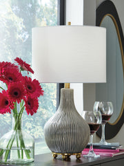 Elite Furniture Outlet - Ashley Furniture - Judlen Lighting - Ceramic Table Lamp (1/CN) / Gray/Gold Finish - L100844