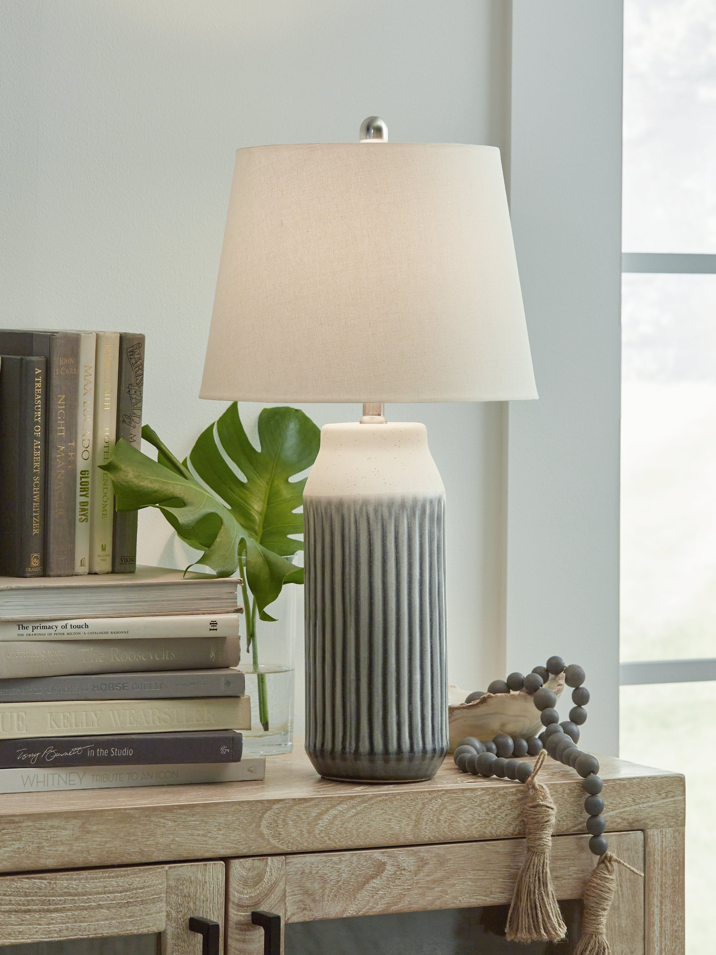 Elite Furniture Outlet - Ashley Furniture - Afener Lighting - Ceramic Table Lamp (Set of 2) / Blue/Beige - L177984