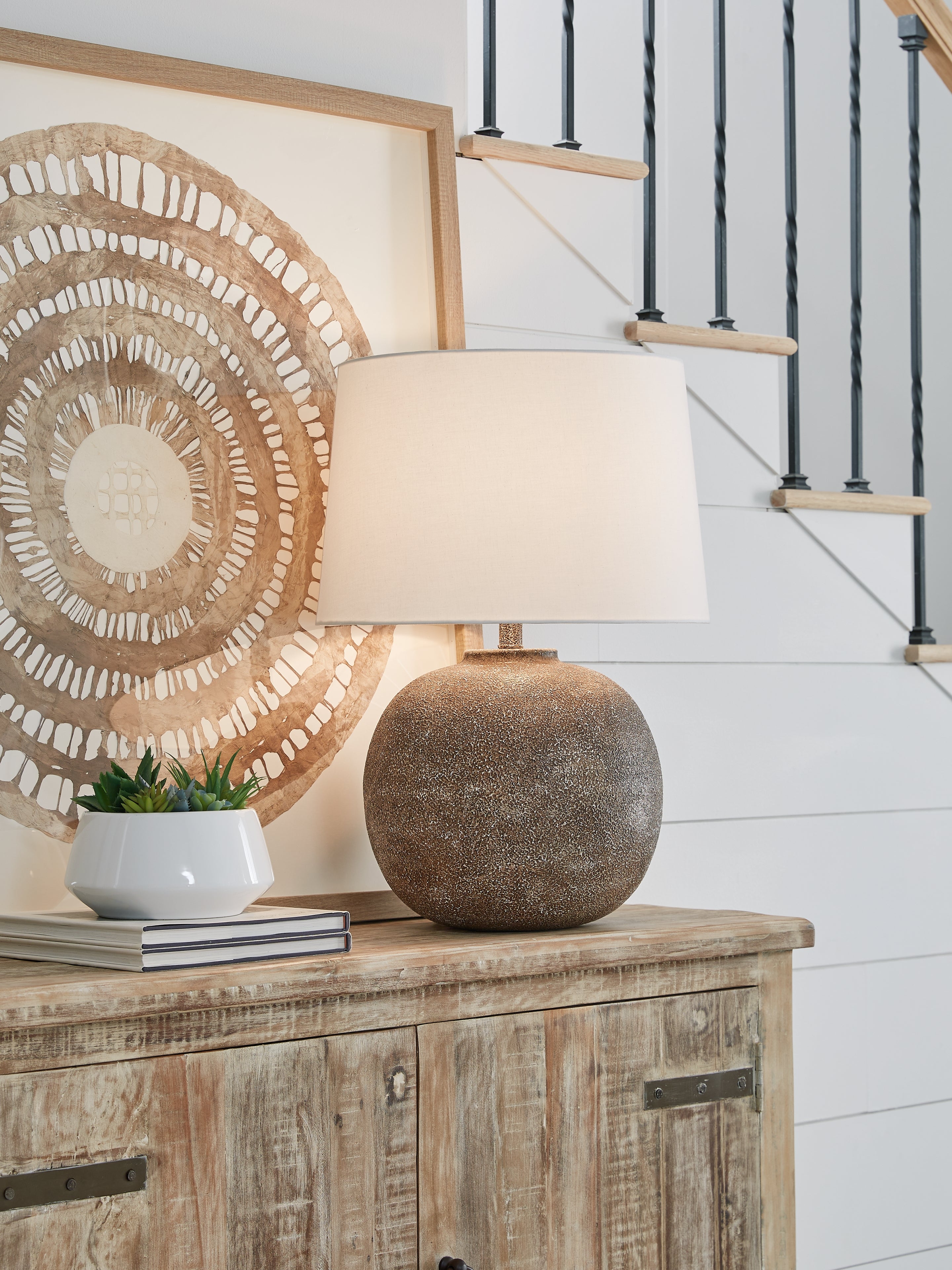 Elite Furniture Outlet - Ashley Furniture - Neavesboro Lighting - 2-Piece Lamp Set / Antique Brown/White - L207484X2