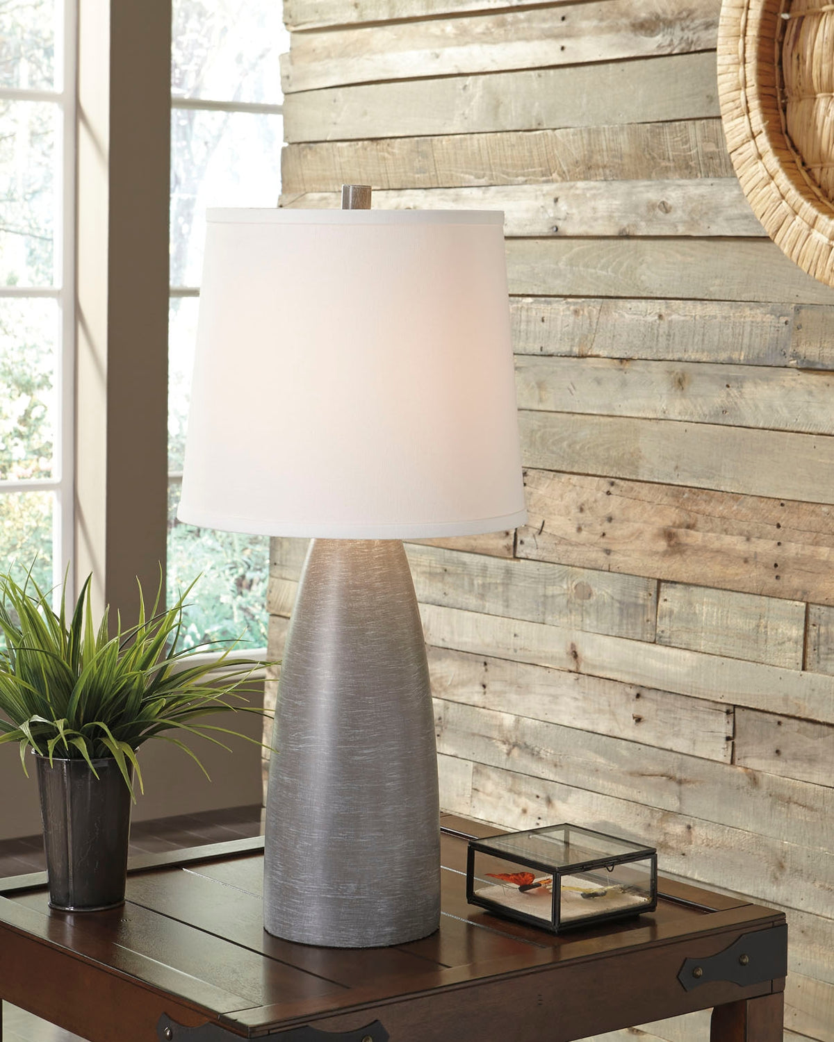 Elite Furniture Outlet - Ashley Furniture - Shavontae Lighting - Poly Table Lamp (Set of 2) / Gray - L243004