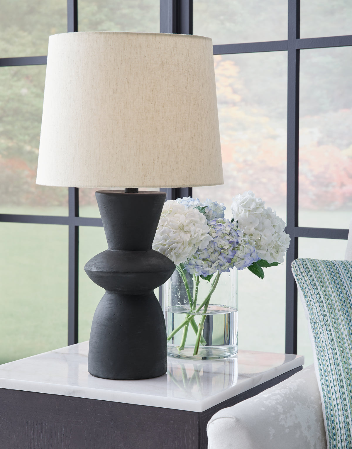 Elite Furniture Outlet - Ashley Furniture - Scarbot Lighting - Paper Table Lamp (Set of 2) / Distressed Black - L243354