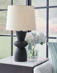 Elite Furniture Outlet - Ashley Furniture - Scarbot Lighting - Paper Table Lamp (Set of 2) / Distressed Black - L243354