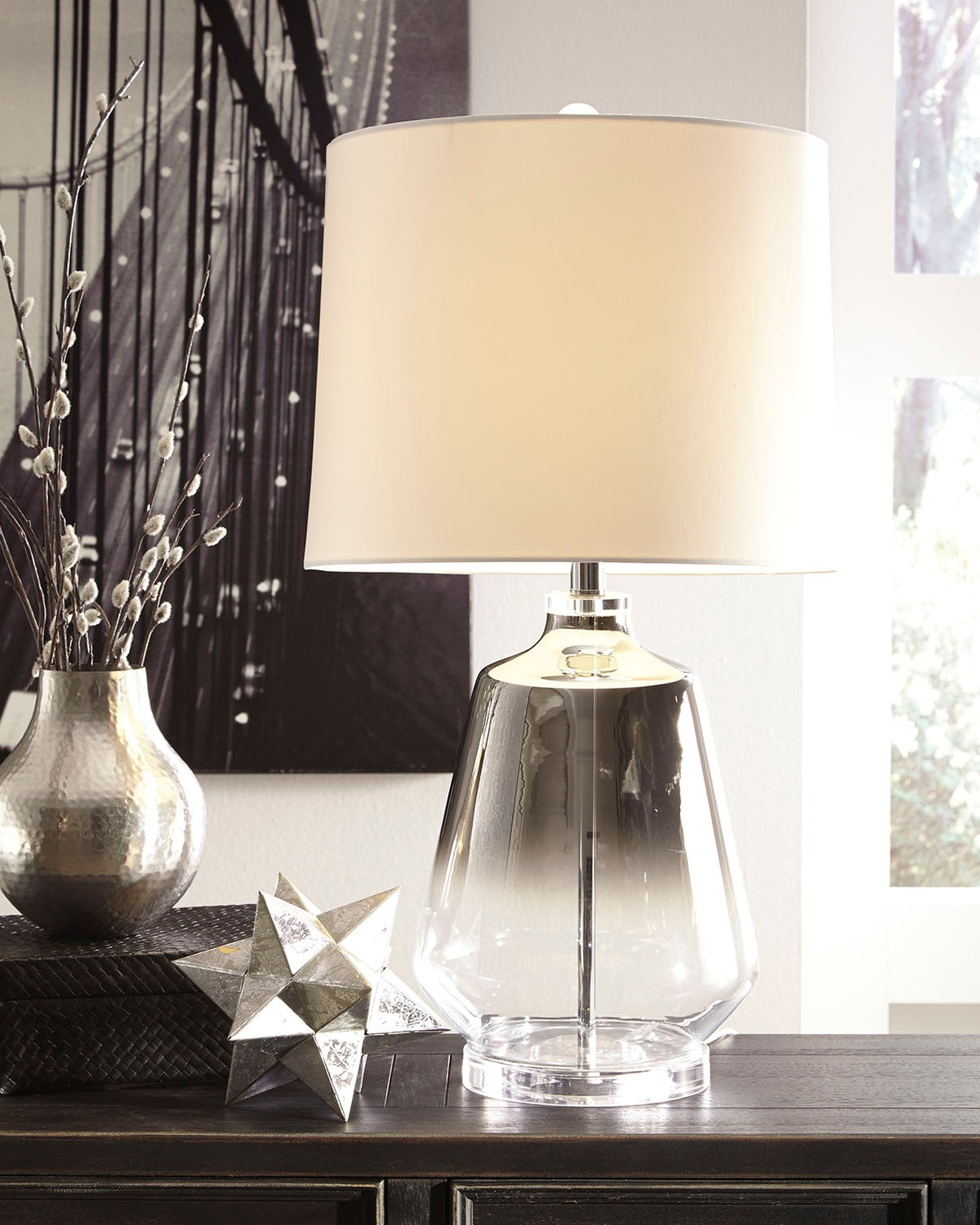 Elite Furniture Outlet - Ashley Furniture - Jaslyn Lighting - Table Lamp (Set of 2) / Silver Finish - L430414X2