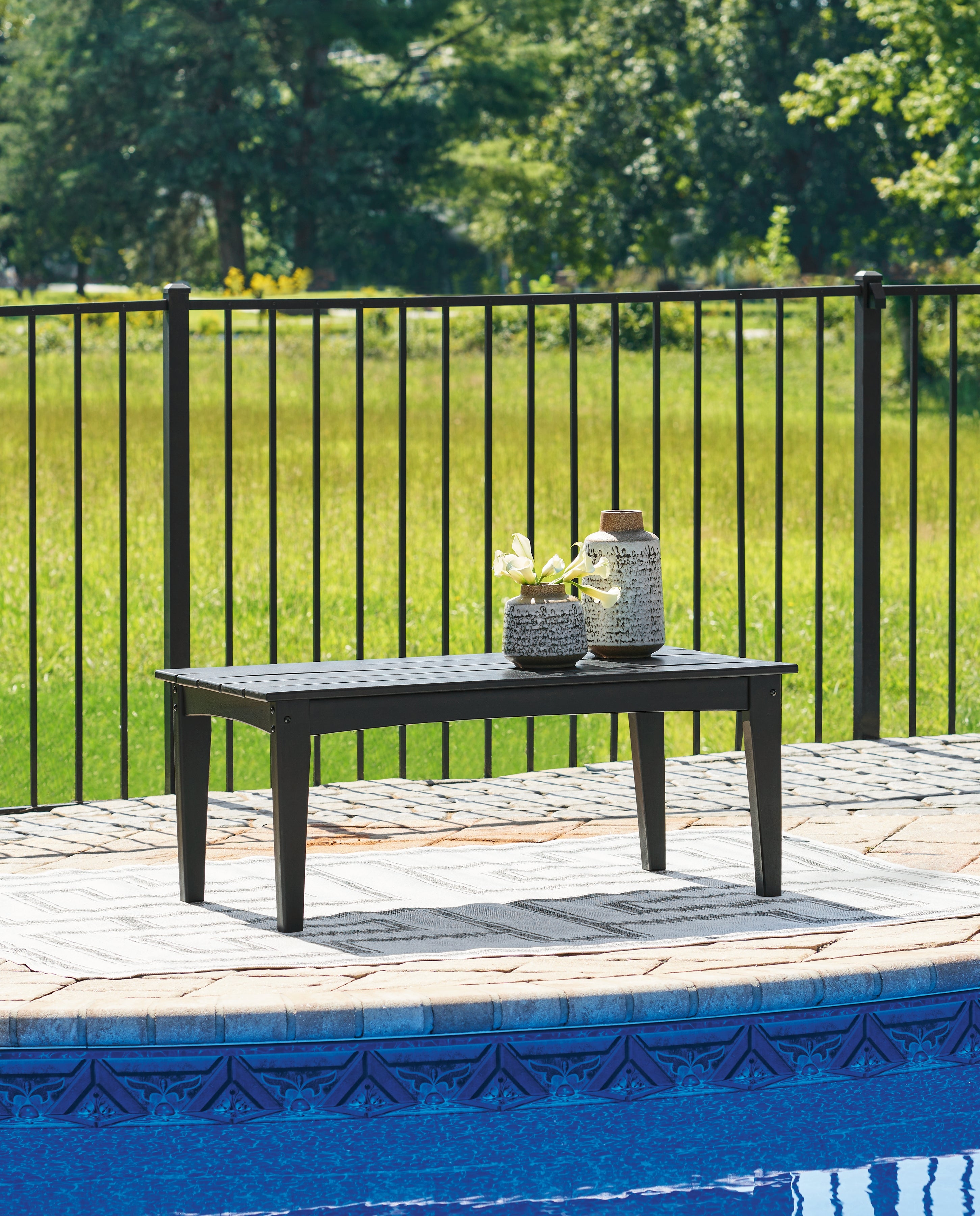 Elite Furniture Outlet - Ashley Furniture - Hyland wave Outdoor - Rectangular Cocktail Table / Black - P108-701