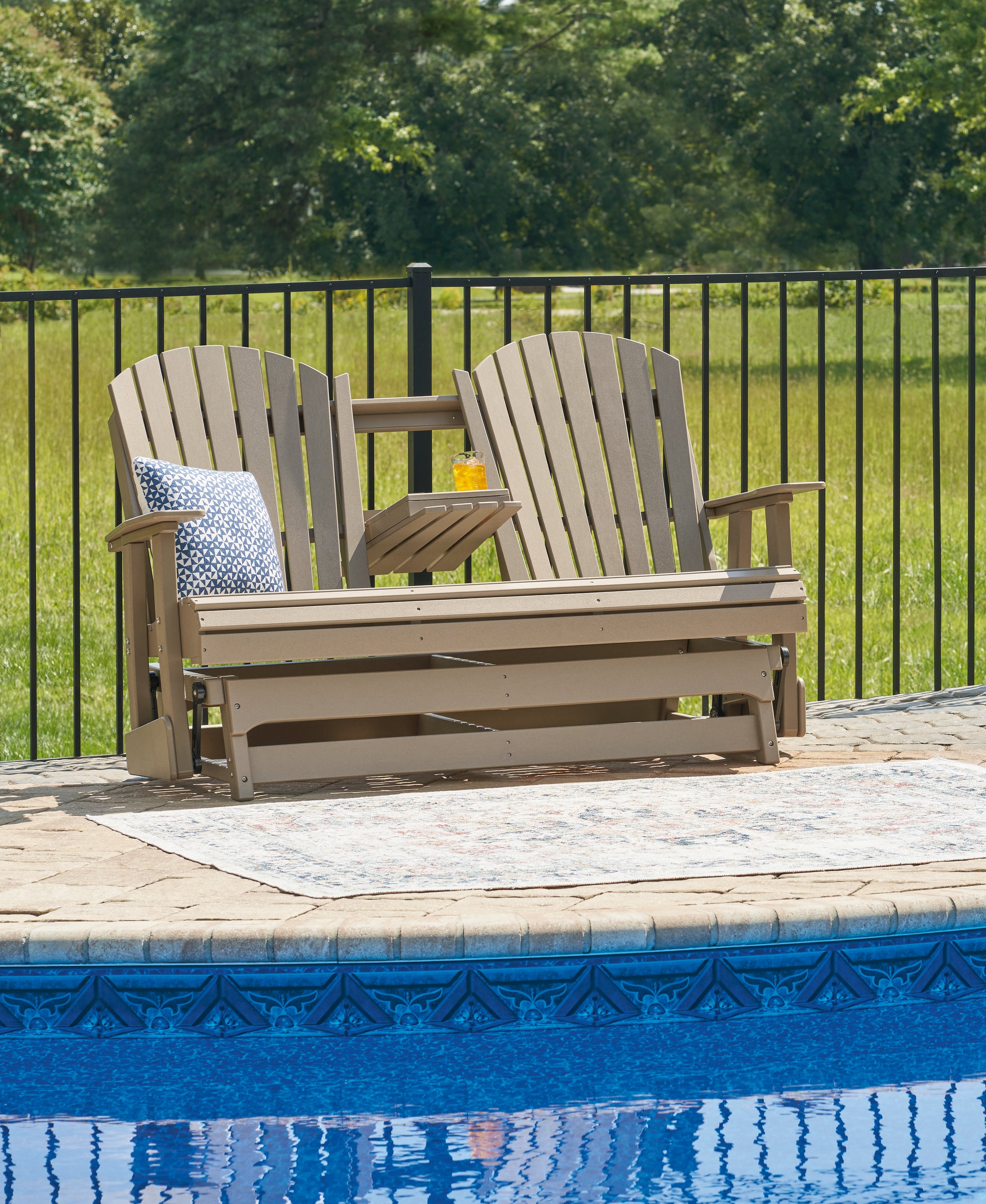 Elite Furniture Outlet - Ashley Furniture - Hyland wave Outdoor - Glider Loveseat / Driftwood - P114-835