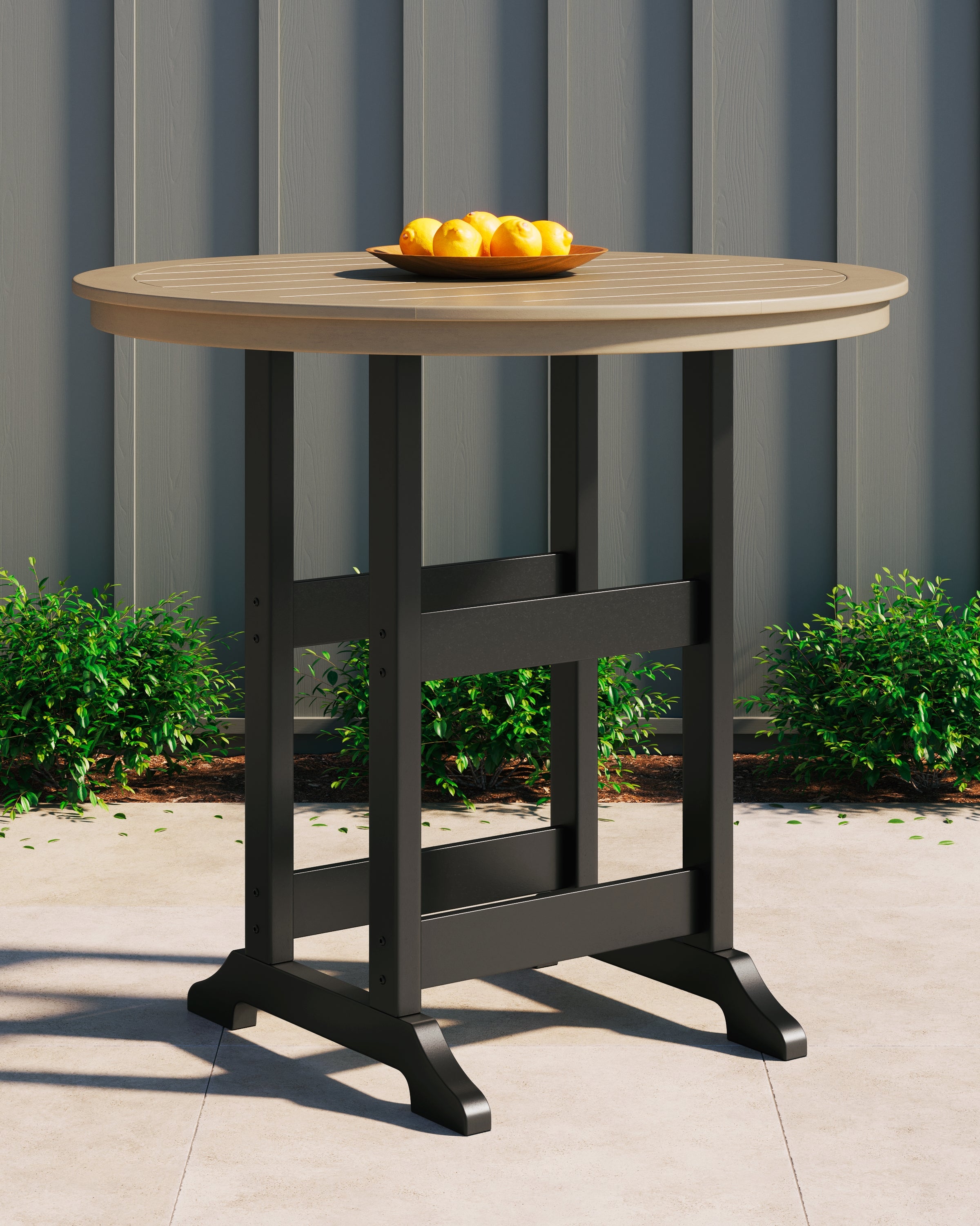 Elite Furniture Outlet - Ashley Furniture - Fairen Trail Outdoor - Round Bar Table w/UMB OPT / Black/Driftwood - P211-613