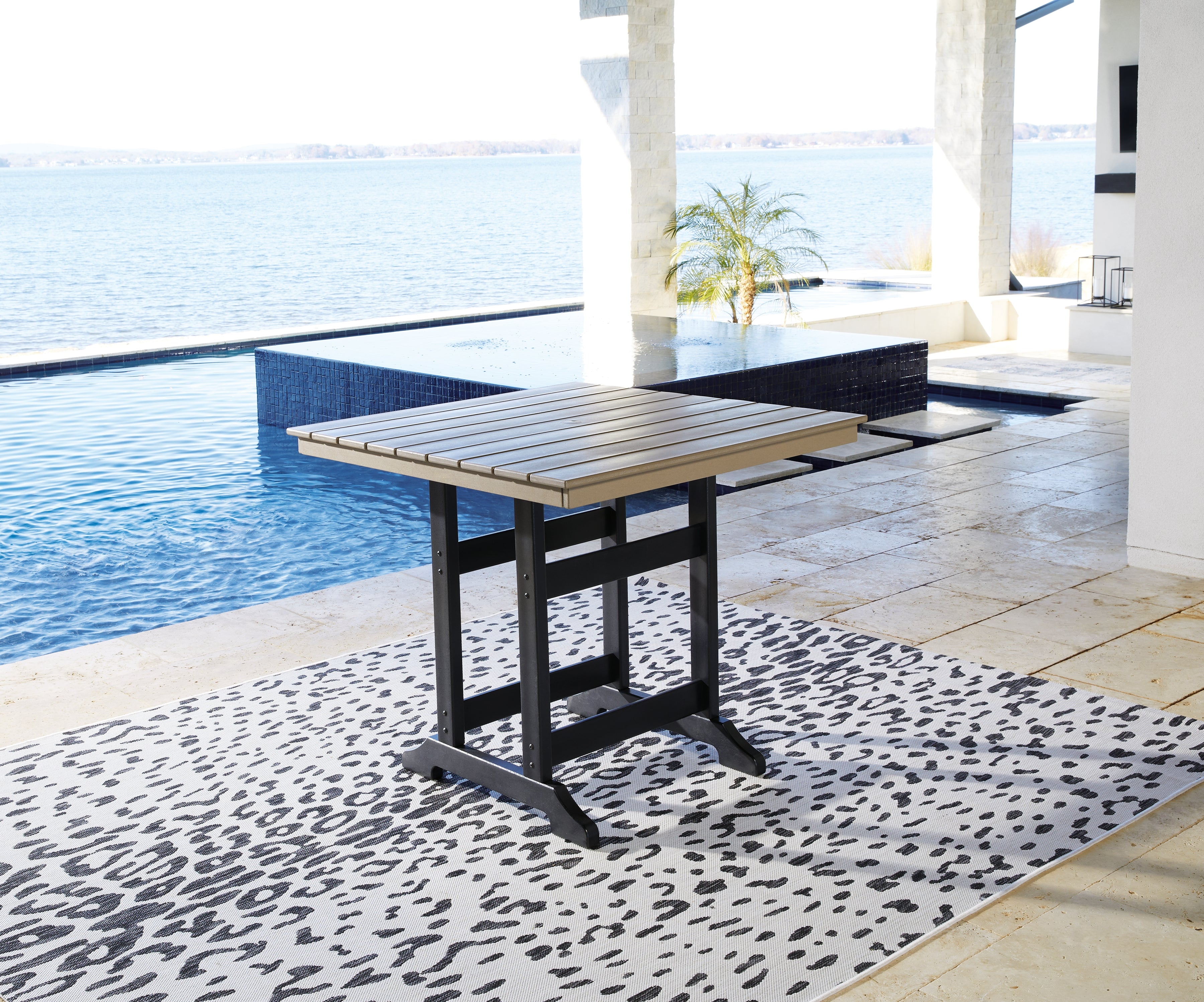 Elite Furniture Outlet - Ashley Furniture - Fairen Trail Outdoor - Square Counter TBL w/UMB OPT / Black/Driftwood - P211-632