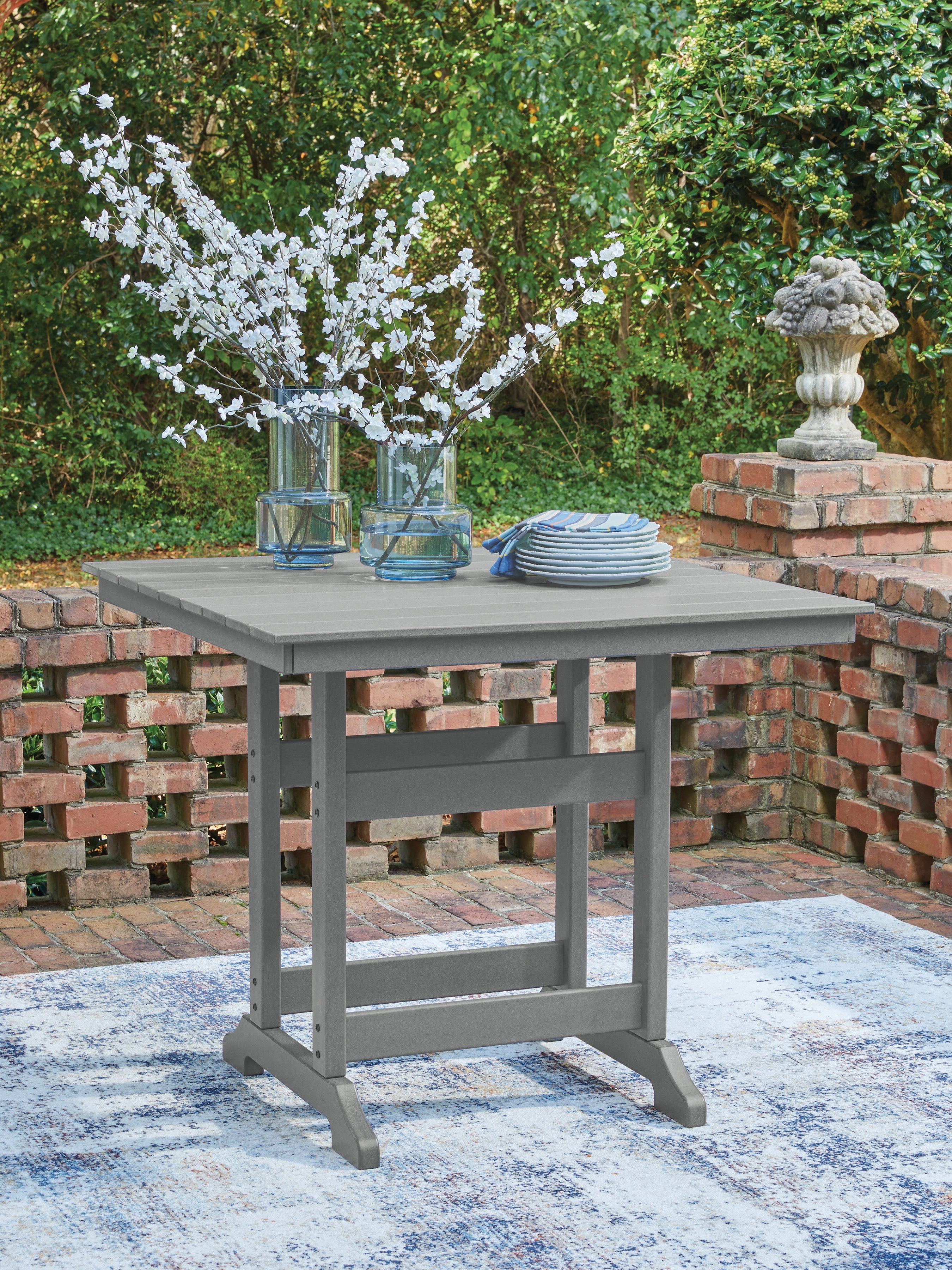Elite Furniture Outlet - Ashley Furniture - Sanctuary Beach Outdoor - Square Counter TBL w/UMB OPT / Dark Gray - PCP227-632