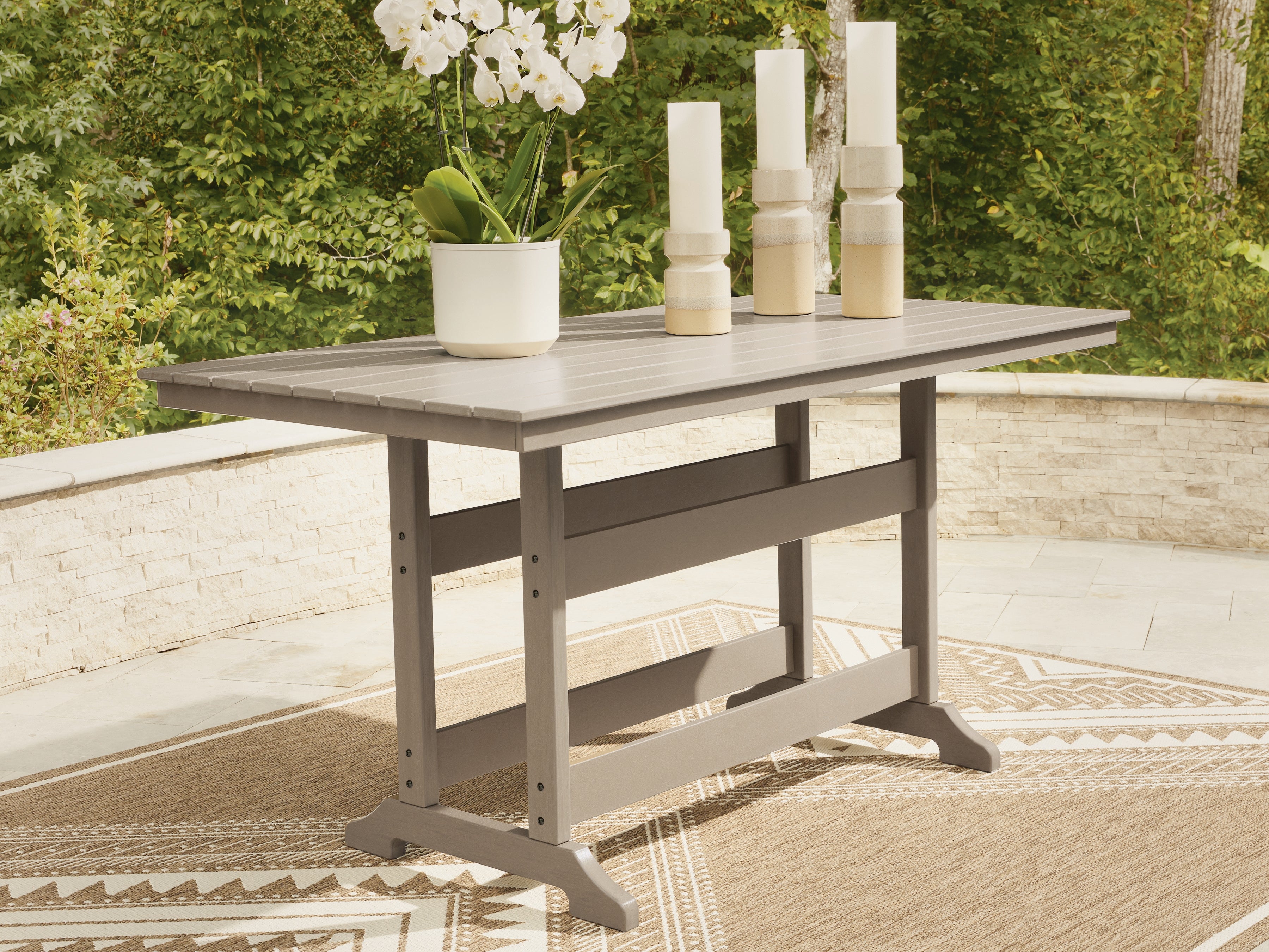 Elite Furniture Outlet - Ashley Furniture - Seacliff Beach Outdoor - RECT COUNTER TABLE W/UMB OPT / Medium Brown - PCP228-642
