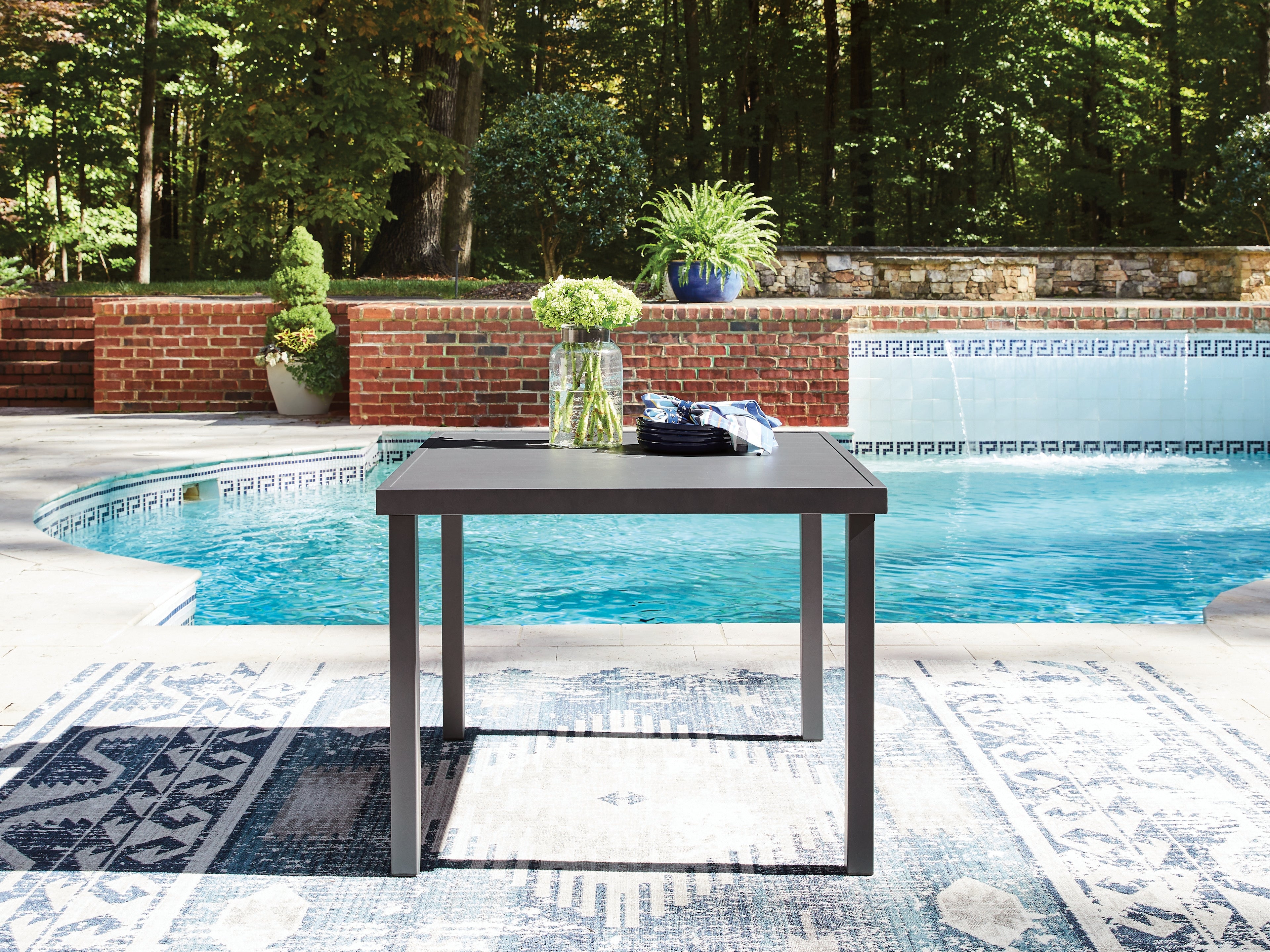 Elite Furniture Outlet - Ashley Furniture - Rocky Creek Outdoor - Square Dining Table w/UMB OPT / Gray - PCP326-615