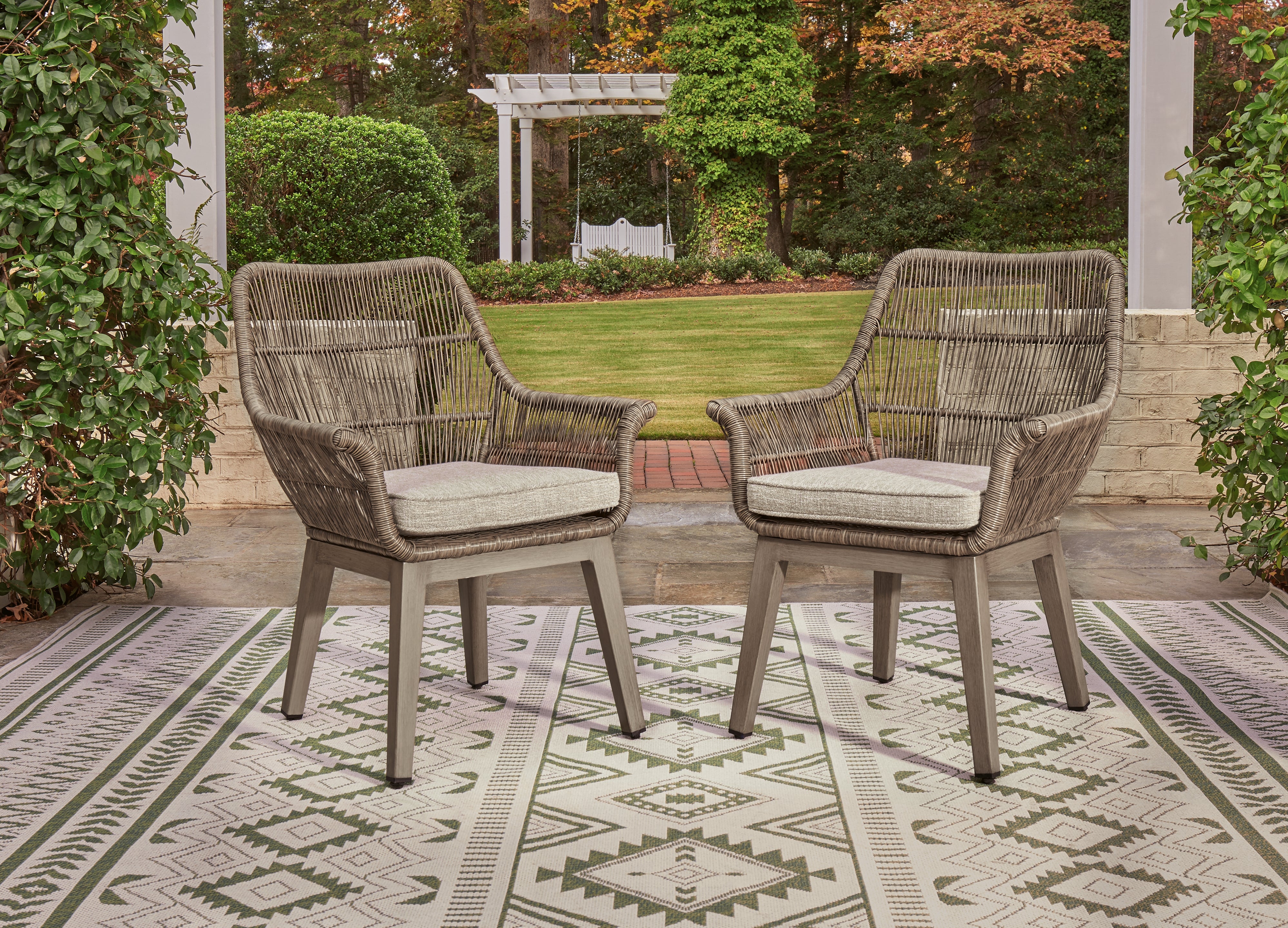 Elite Furniture Outlet - Ashley Furniture - Beach Front Outdoor - Arm Chair With Cushion (Set of 2) / Beige - P399-601A