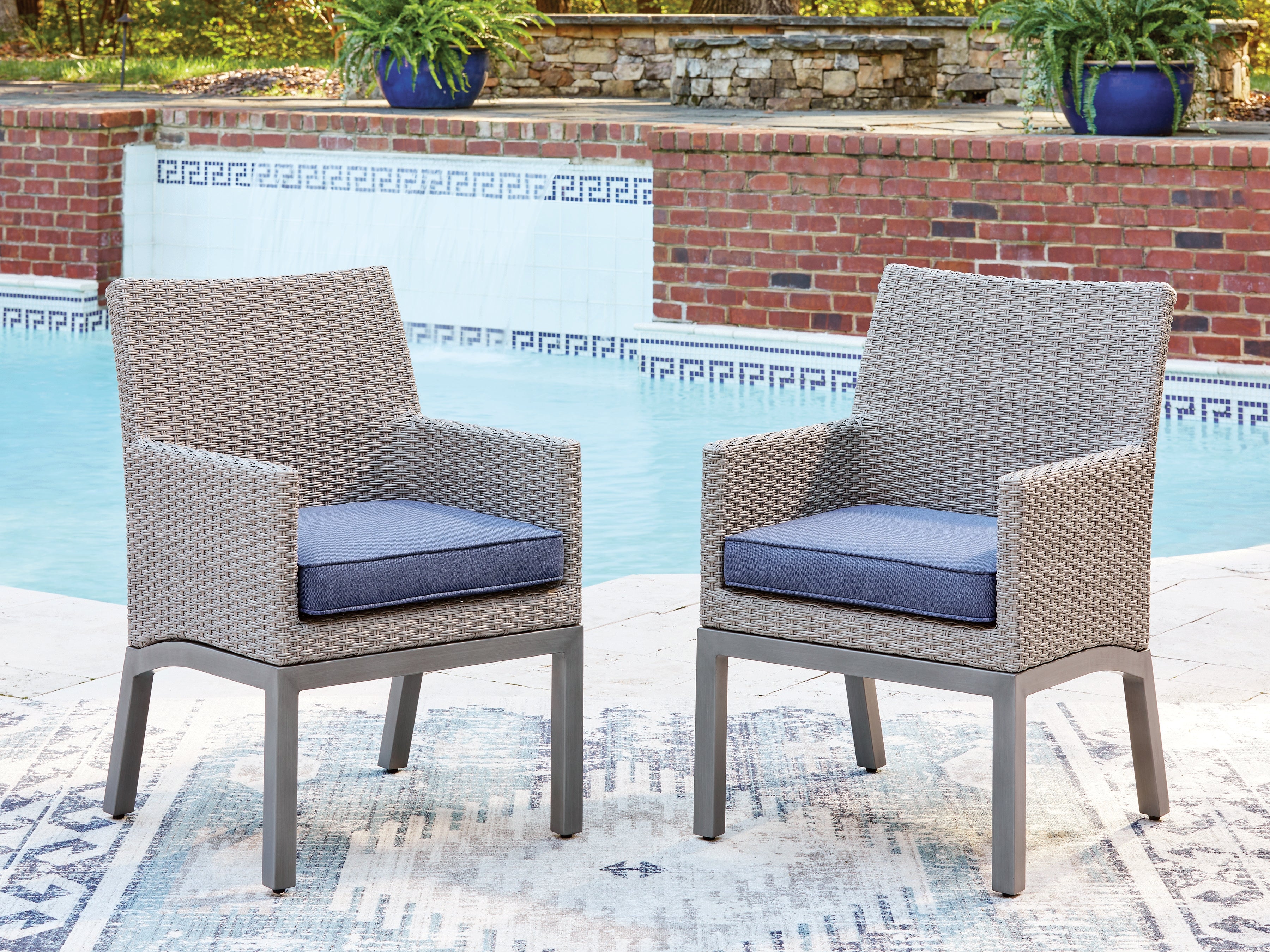 Elite Furniture Outlet - Ashley Furniture - Half Moon Beach Outdoor - Arm Chair With Cushion (Set of 2) / Blue/Gray - PCP418-601A