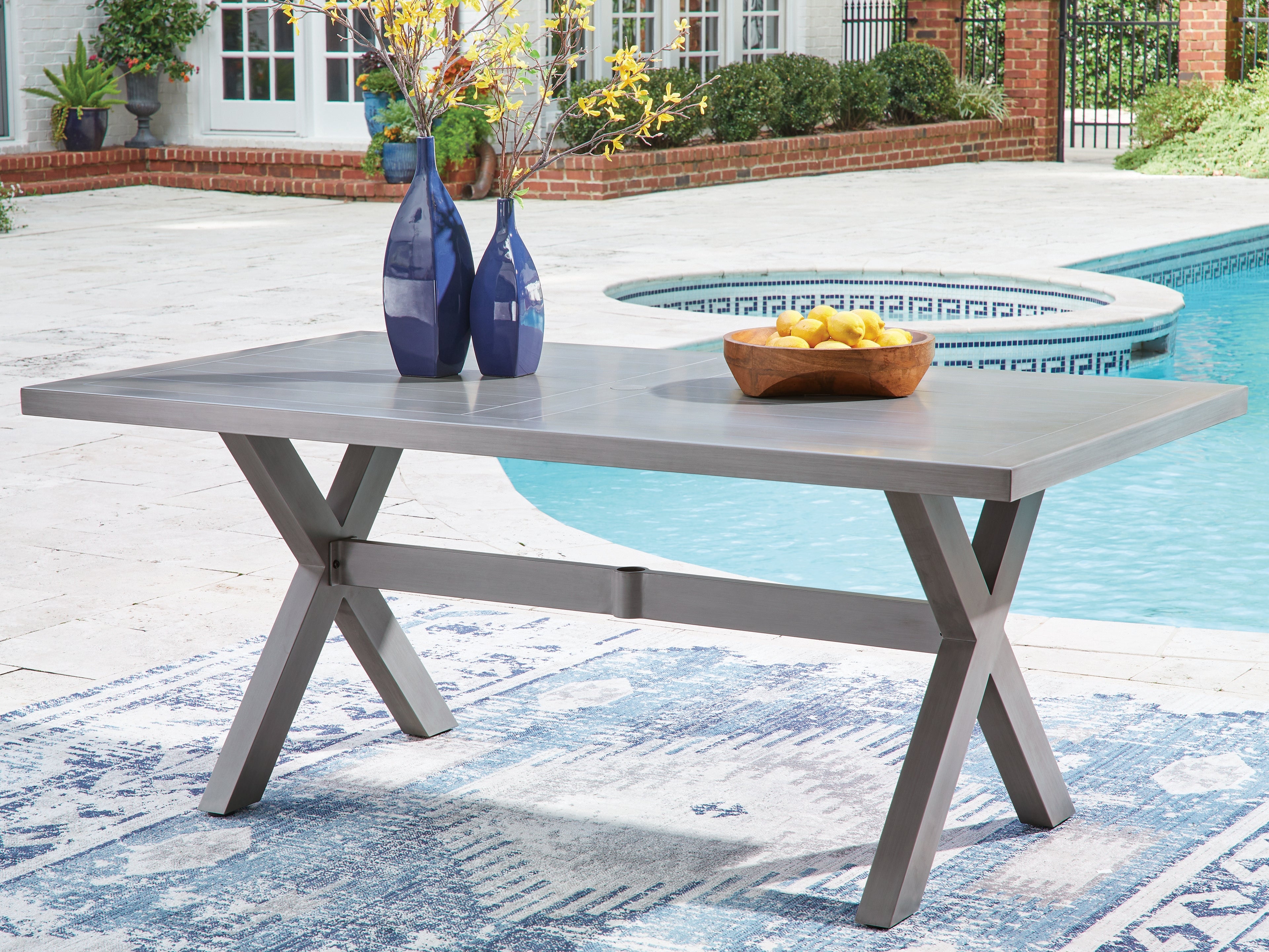 Elite Furniture Outlet - Ashley Furniture - Half Moon Beach Outdoor - RECT Dining Table w/UMB OPT / Gray - PCP418-625